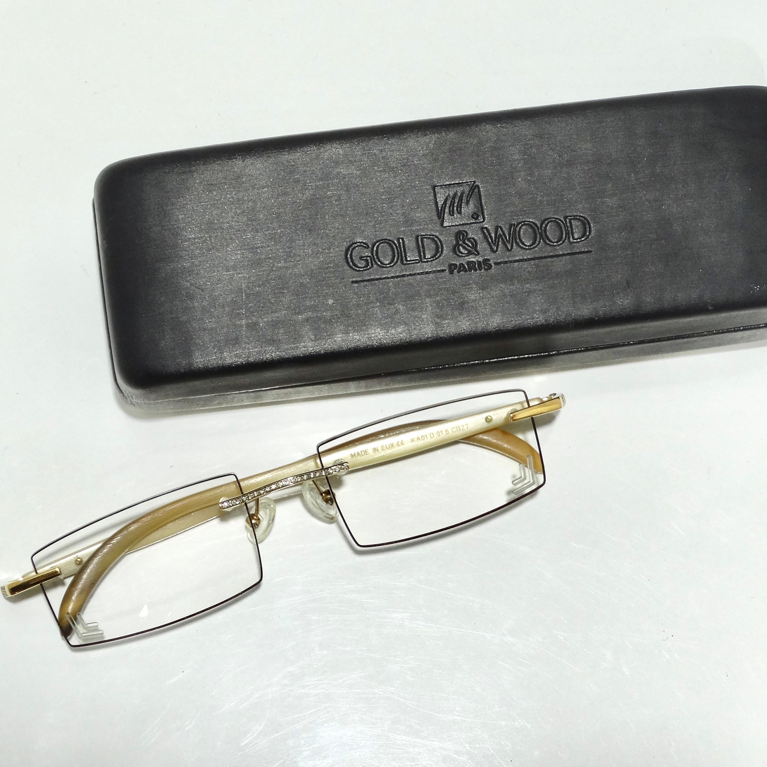 Gold & Wood Windsor 11 Diamond Eyeglasses For Sale 7