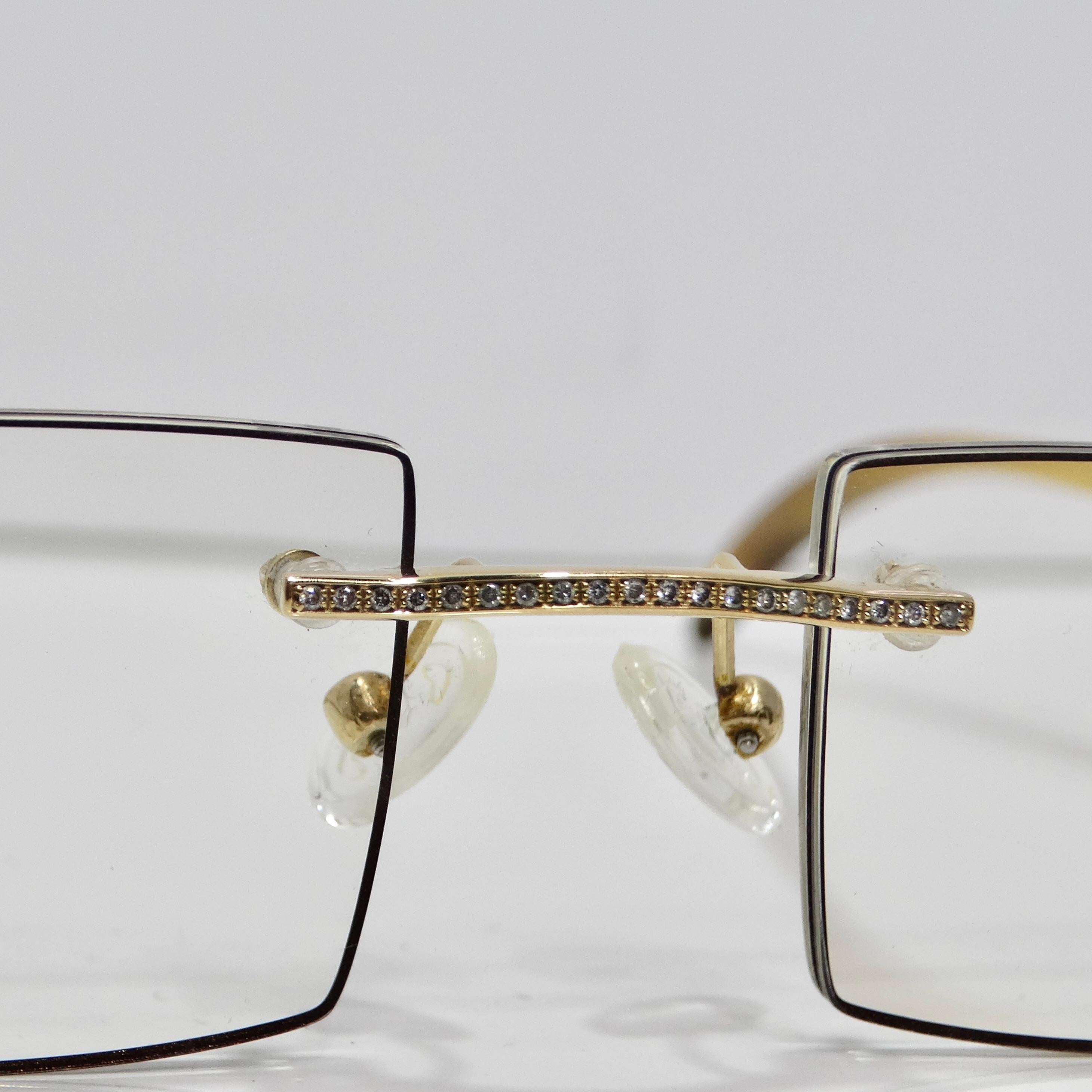 Gold & Wood Windsor 11 Diamond Eyeglasses For Sale 8