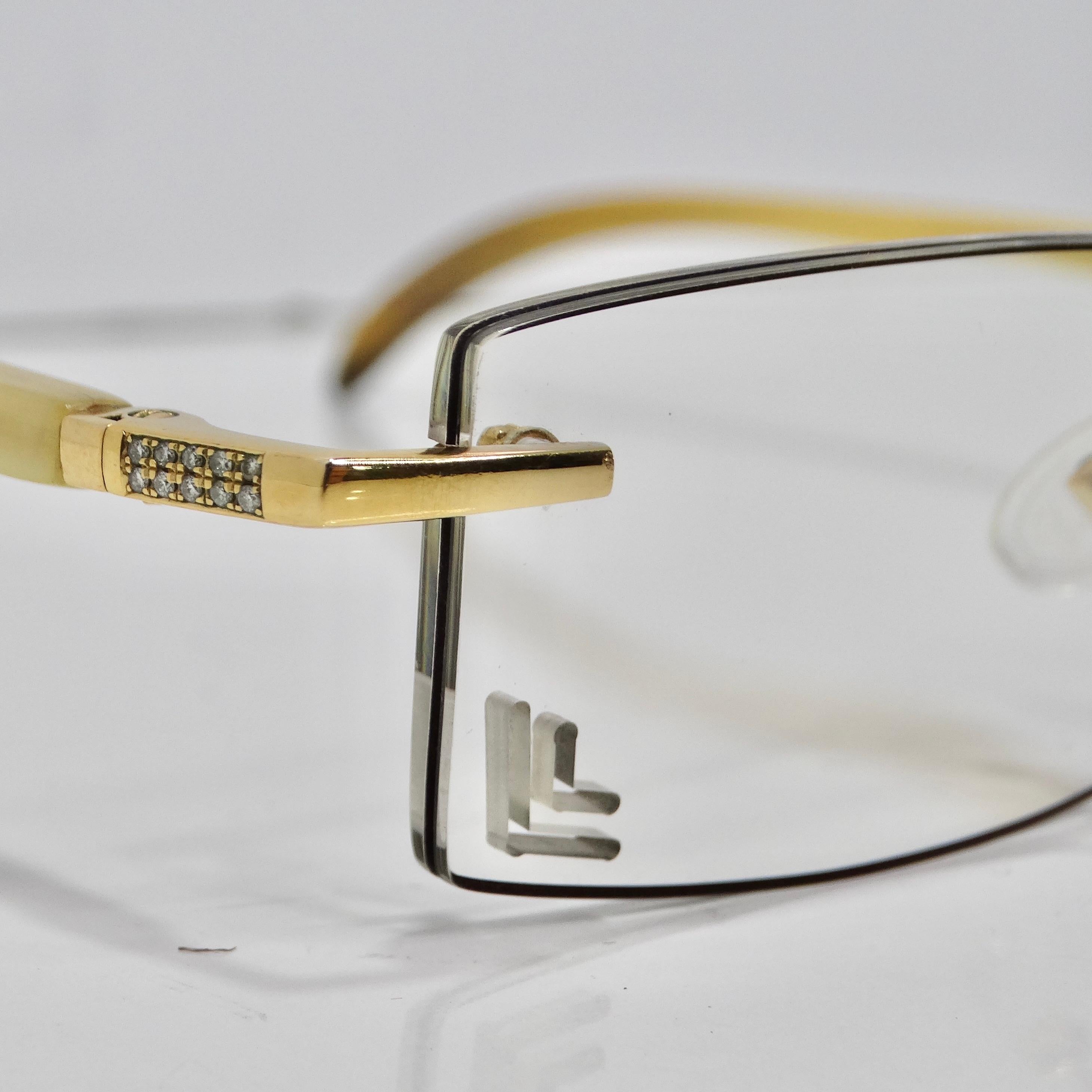 Gold & Wood Windsor 11 Diamond Eyeglasses For Sale 9