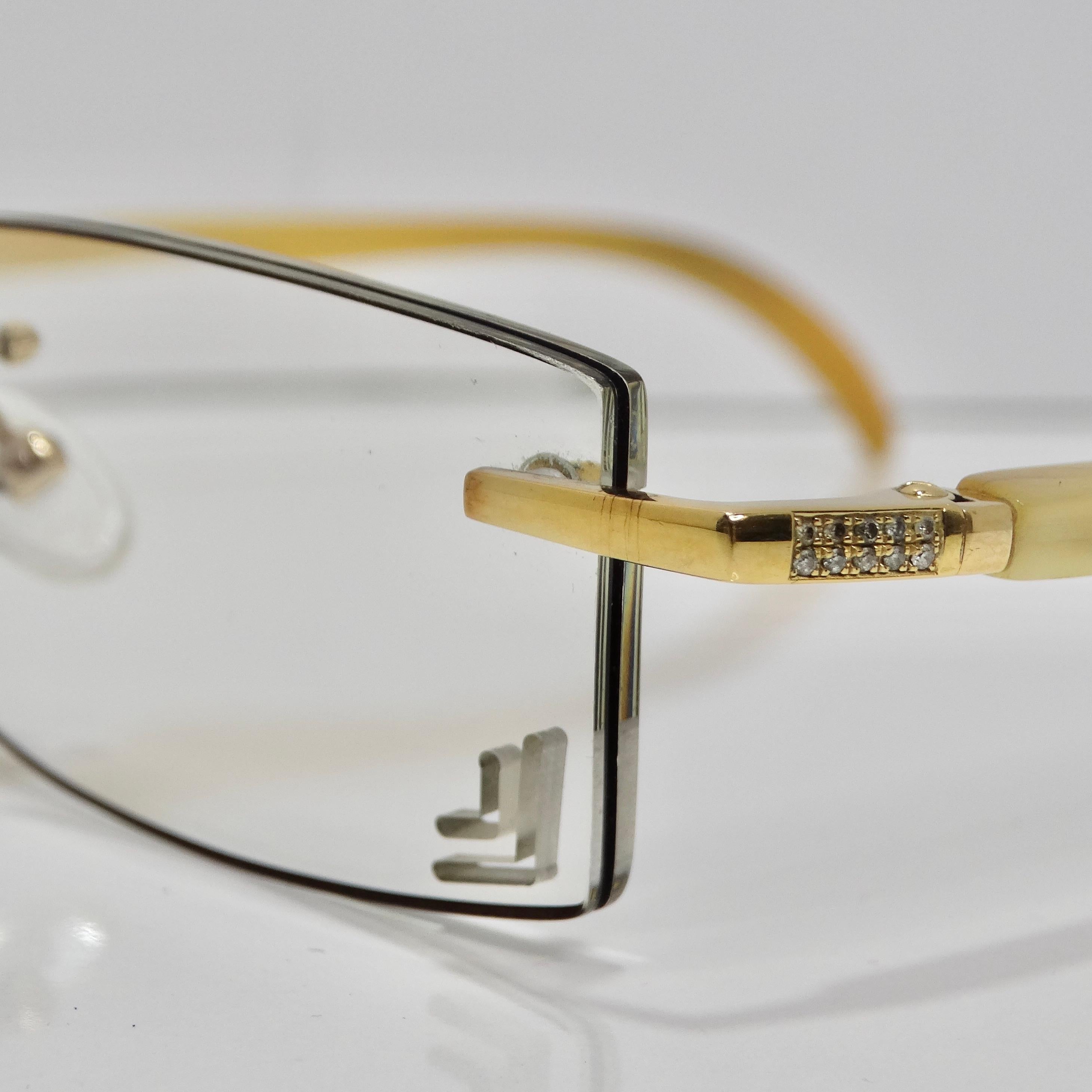 Gold & Wood Windsor 11 Diamond Eyeglasses For Sale 12