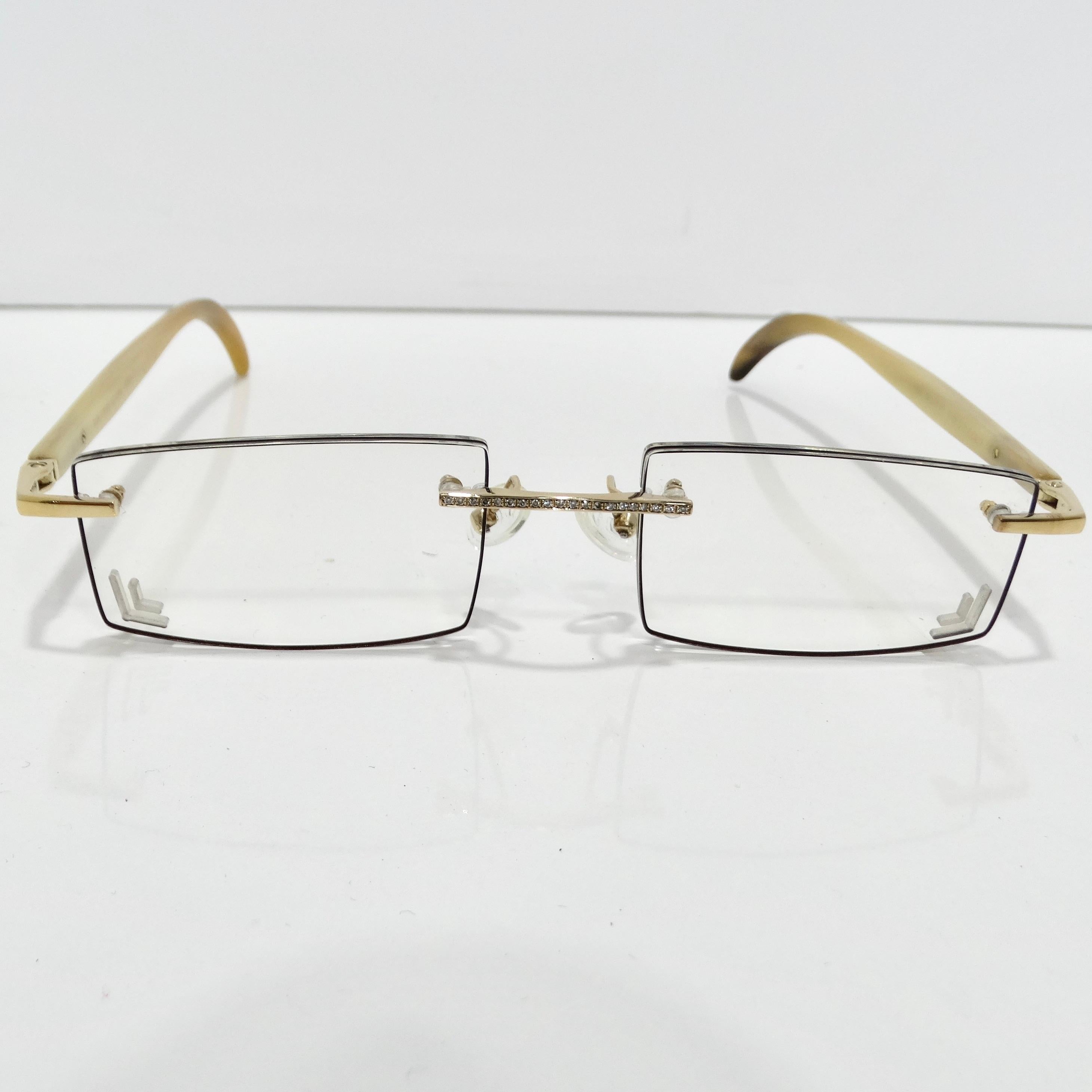Gold & Wood Windsor 11 Diamond Eyeglasses In Excellent Condition For Sale In Scottsdale, AZ