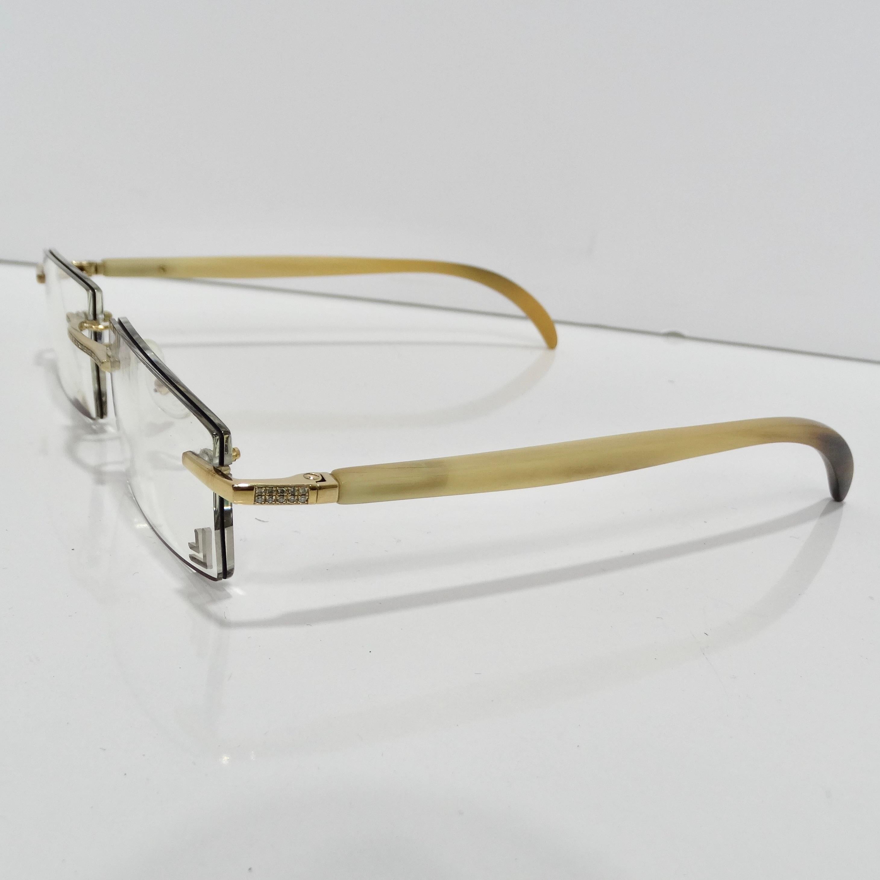 Women's or Men's Gold & Wood Windsor 11 Diamond Eyeglasses For Sale