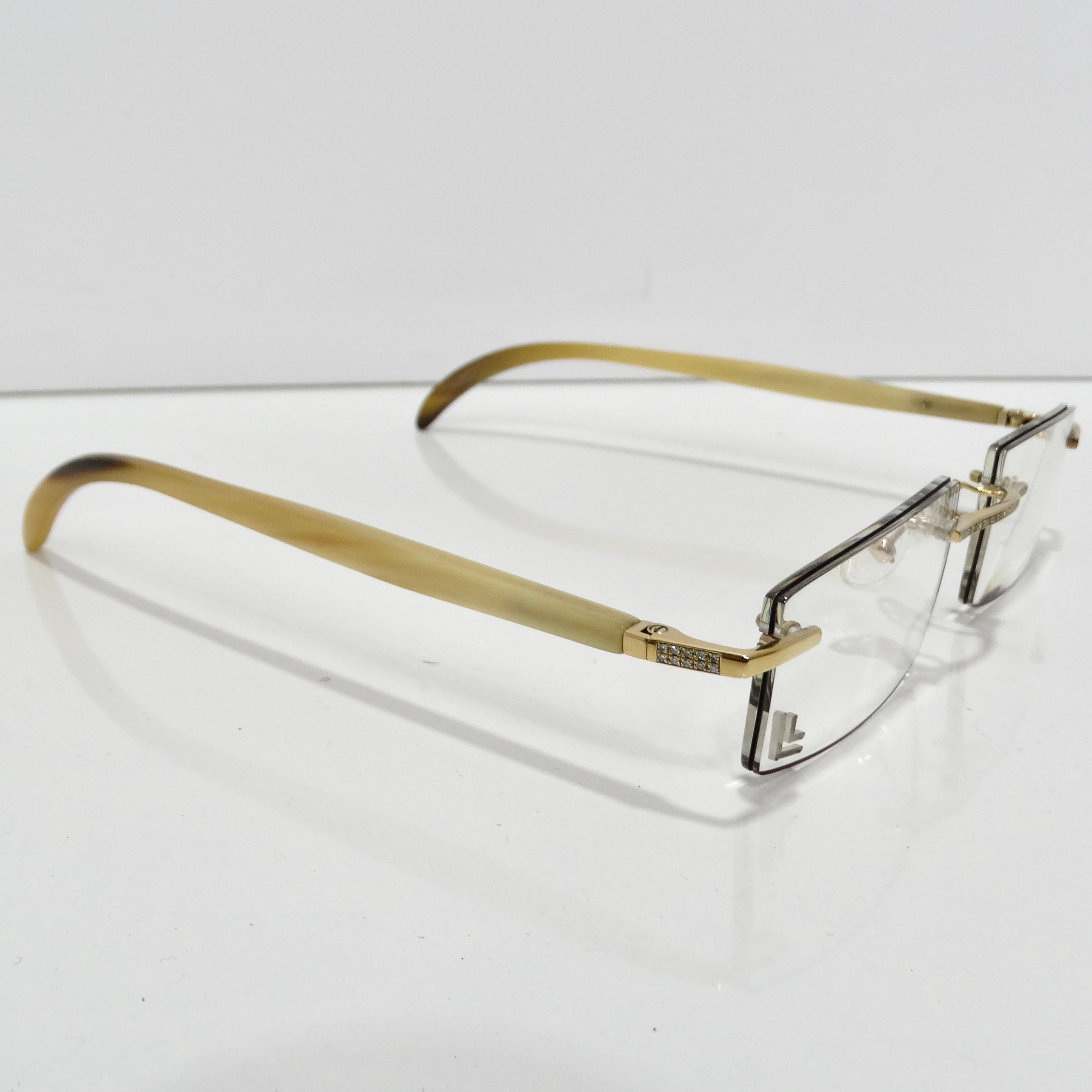 Gold & Wood Windsor 11 Diamond Eyeglasses For Sale 1
