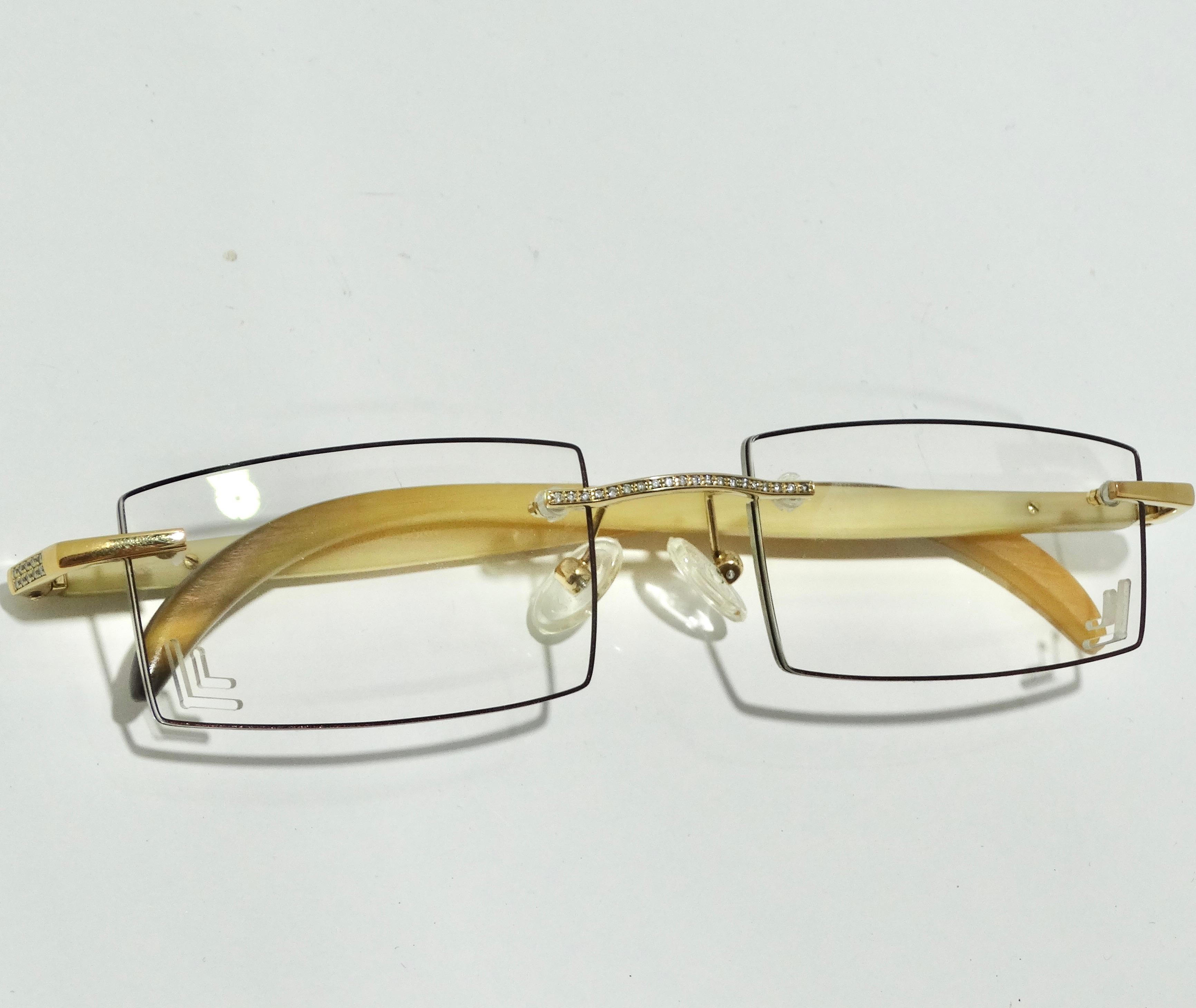 Gold & Wood Windsor 11 Diamond Eyeglasses For Sale 5