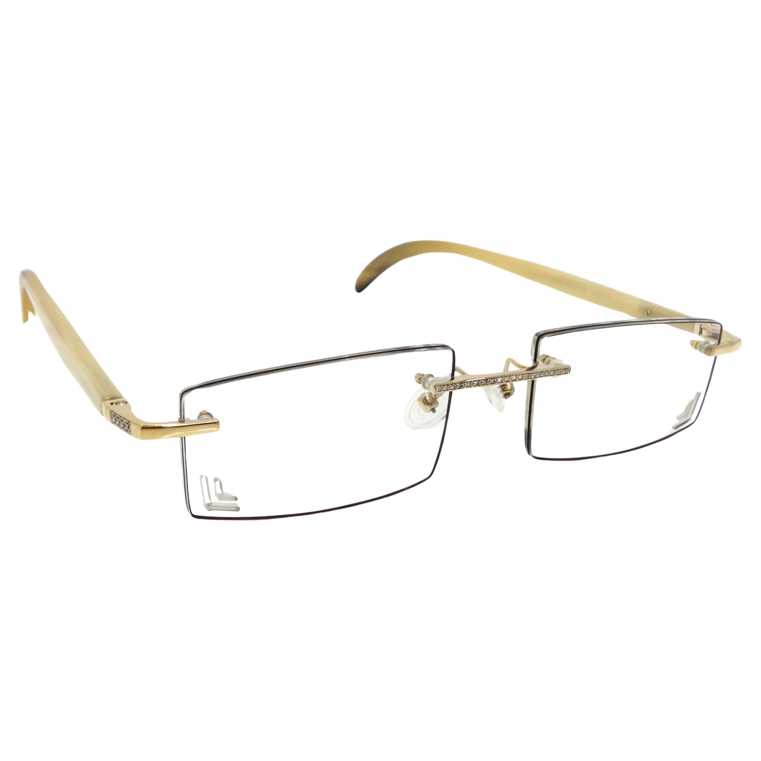 Gold & Wood Windsor 11 Diamond Eyeglasses For Sale