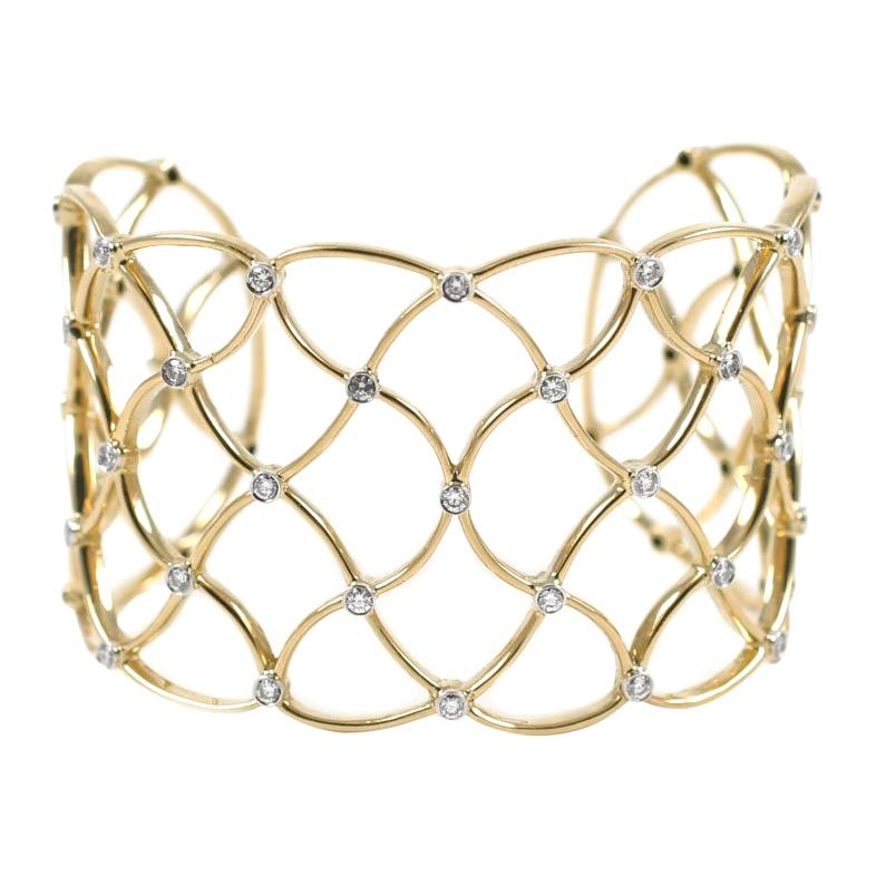 Gold Woven Cuff with Diamonds For Sale
