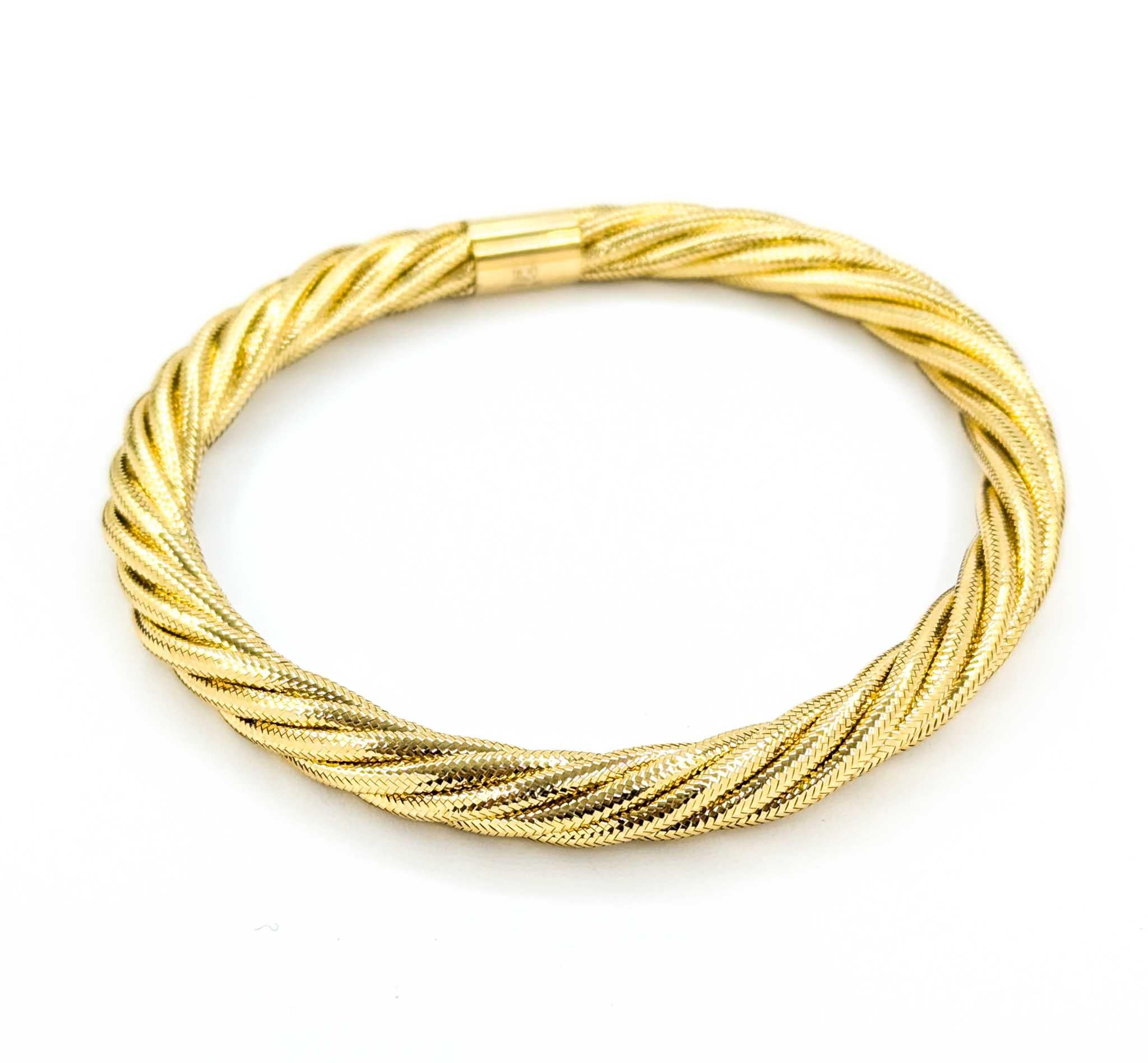 Bracelet jonc flexible tissé en or jaune 14 carats Excellent état à Bloomington, MN