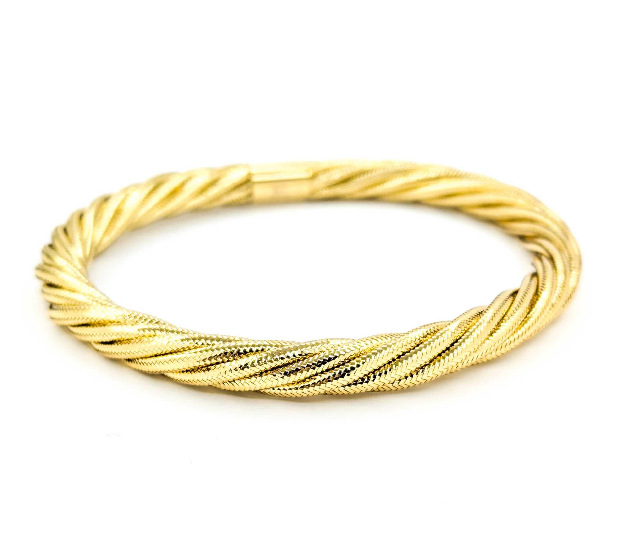  Bracelet jonc flexible tissé en or jaune 14 carats Pour femmes 