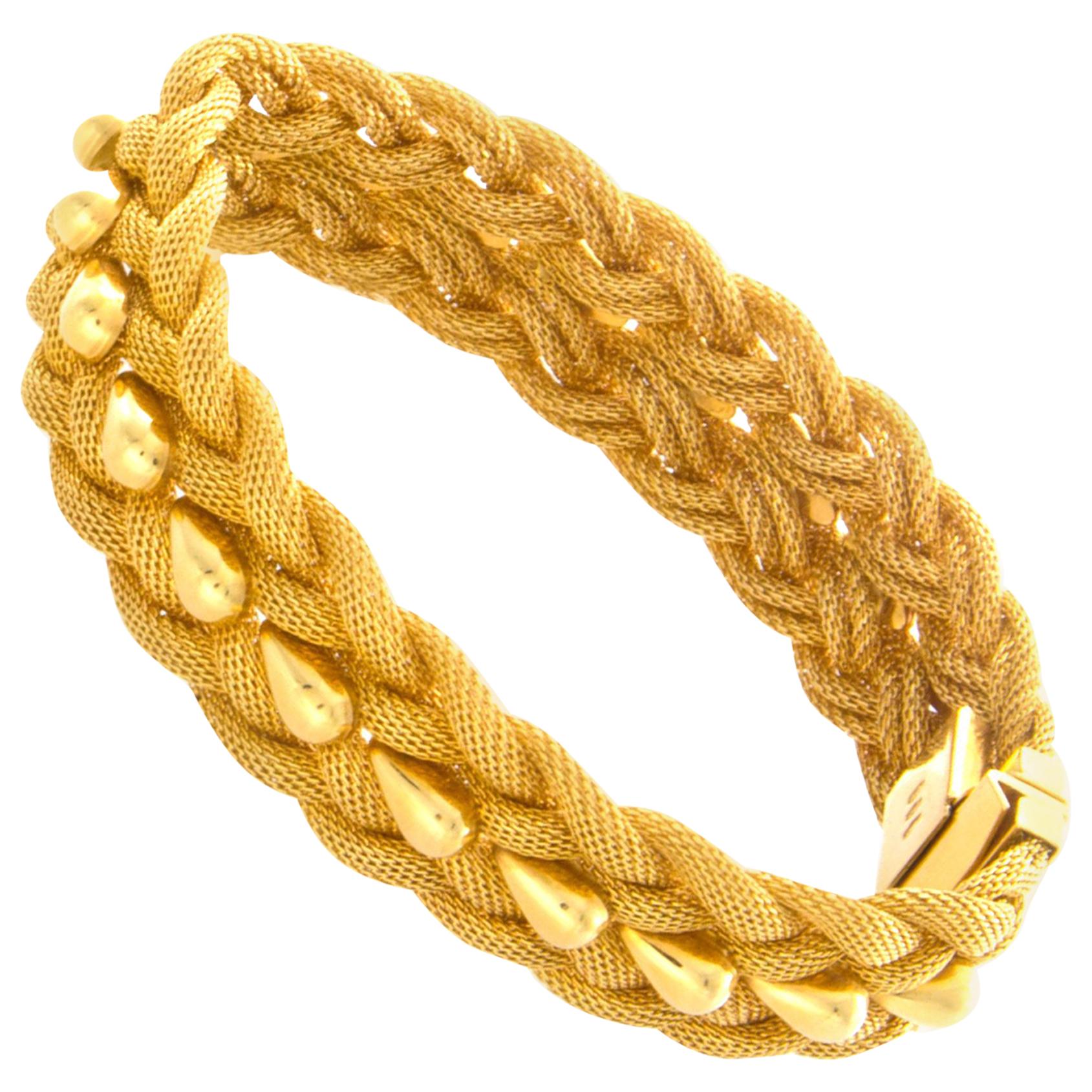 Gold Woven Mesh and Teardrop Bracelet For Sale