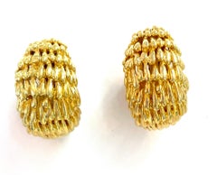 Gold Woven Textured Creole Ear Clips by David Webb