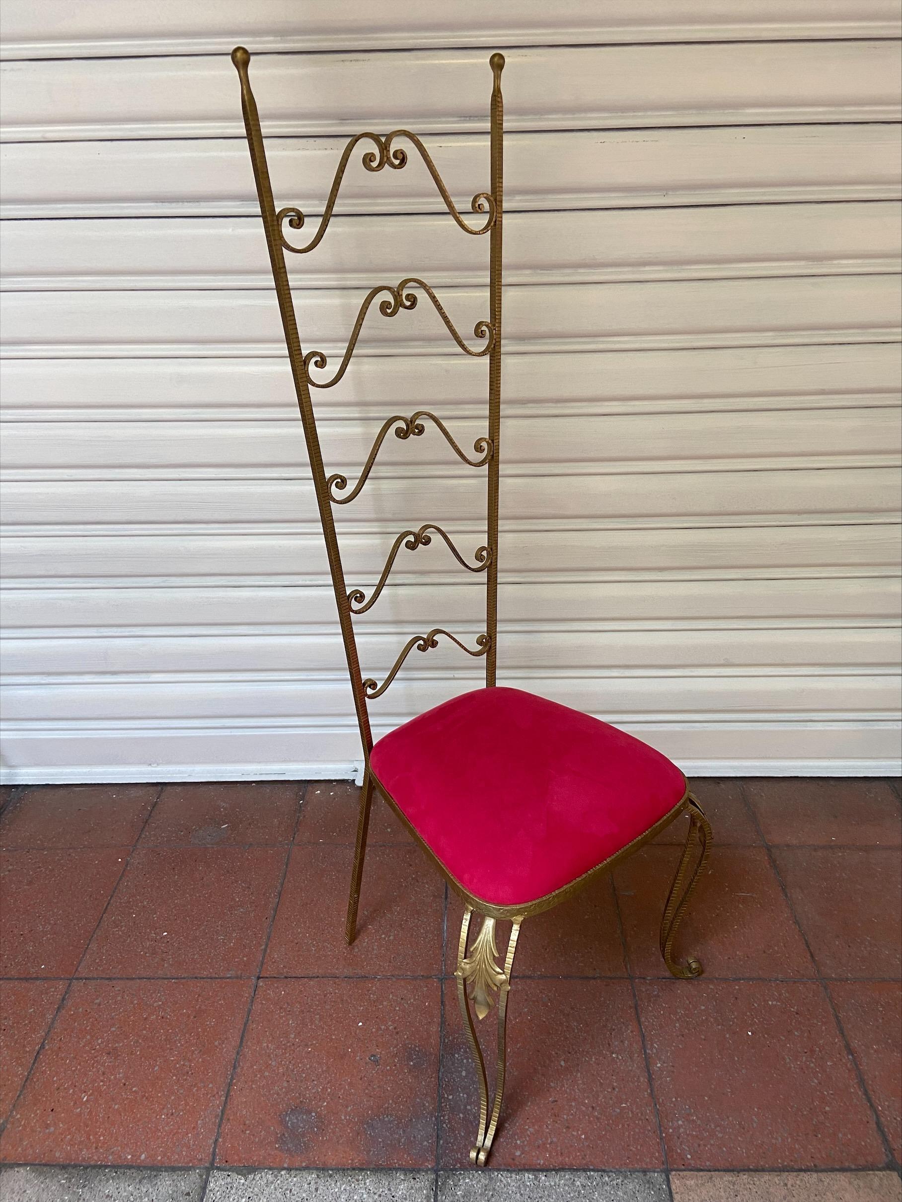Gold Wrought Iron Chair Velvet Seat Pierre Luigi Colli 1950 In Good Condition For Sale In Saint Ouen, FR