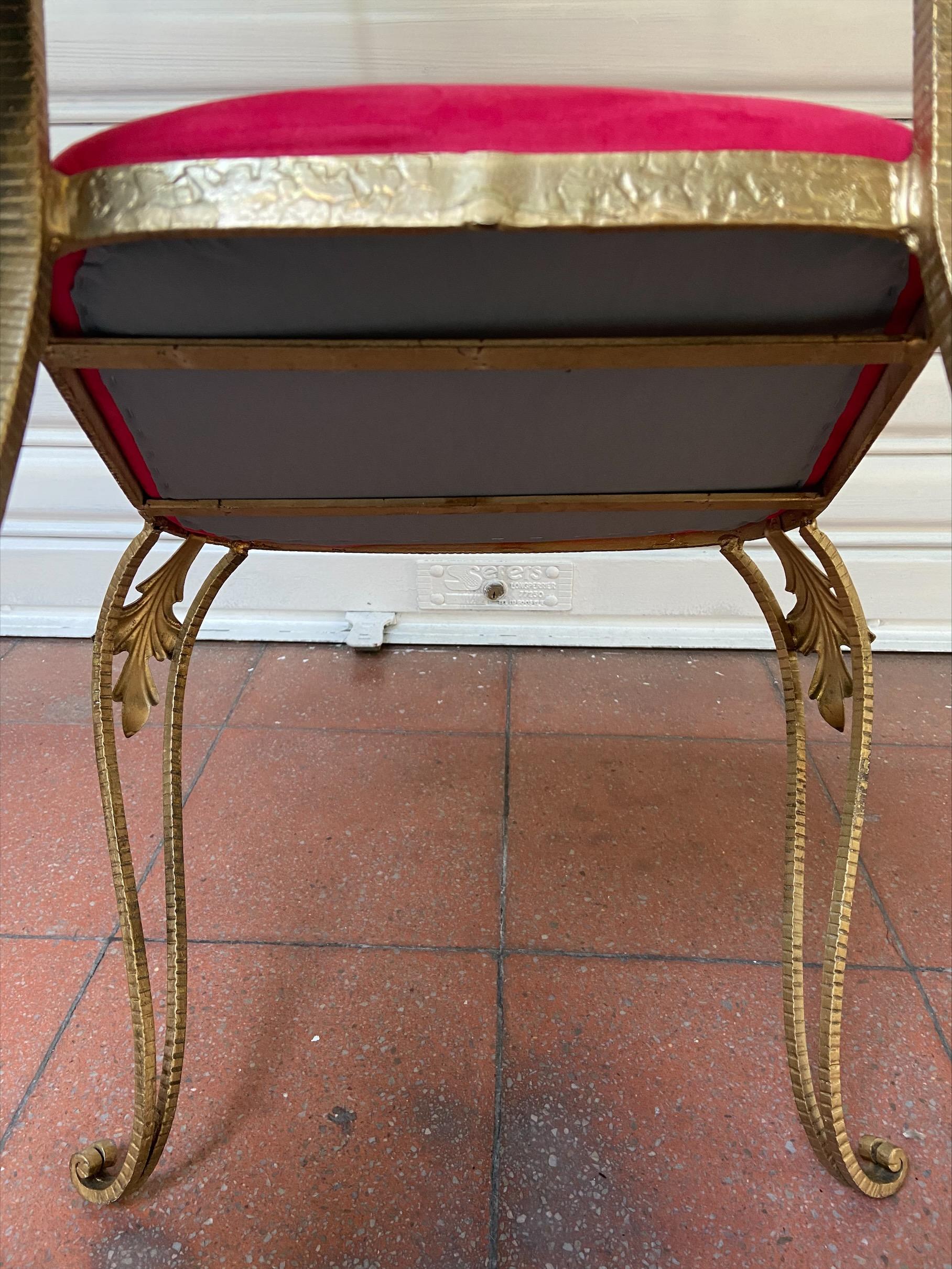 Gold Wrought Iron Chair Velvet Seat Pierre Luigi Colli 1950 For Sale 2