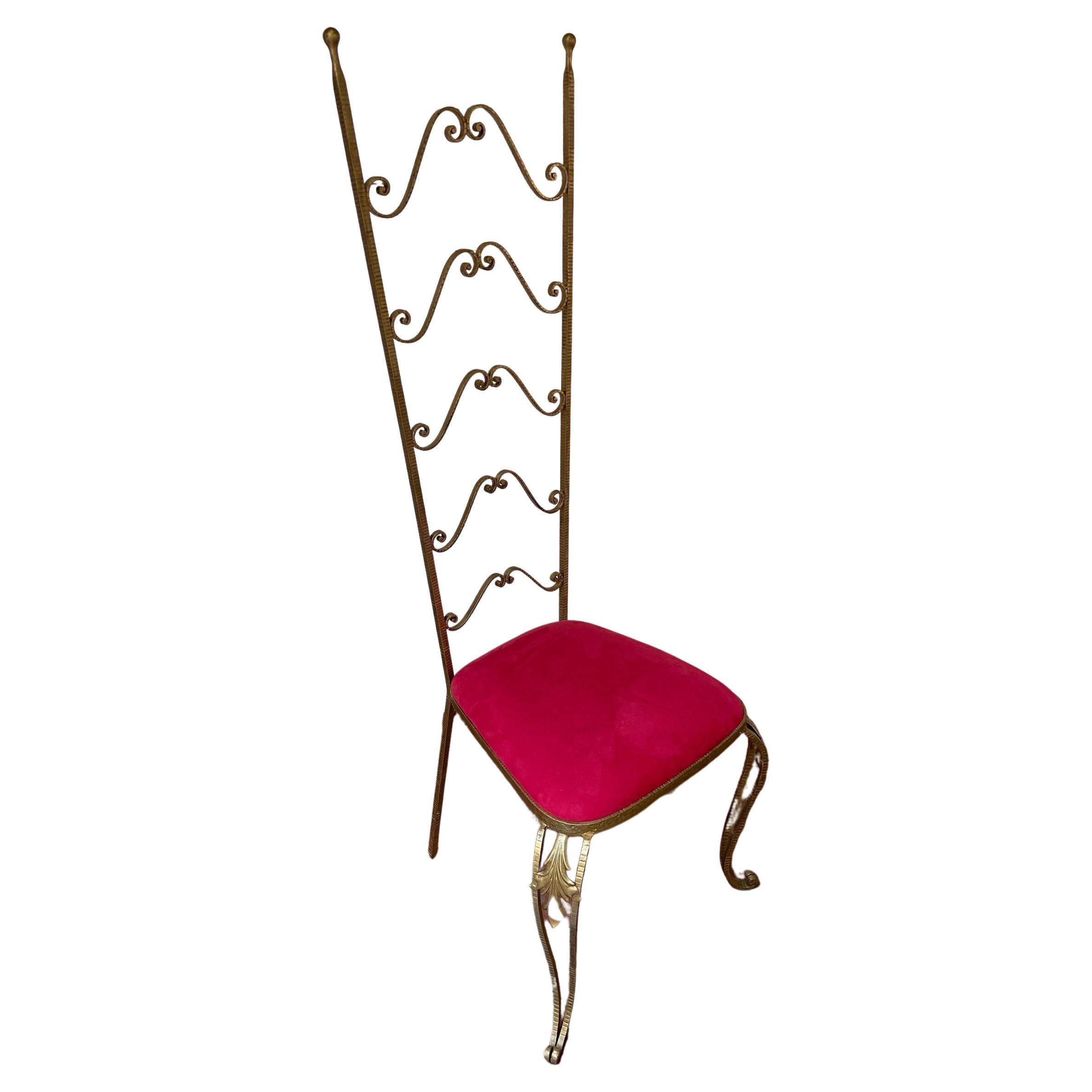 Gold Wrought Iron Chair Velvet Seat Pierre Luigi Colli 1950 For Sale