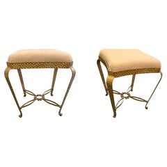 Gold Wrought Iron Pier Luigi Colli Pair of Foot Stools, Italy, Mid-Century