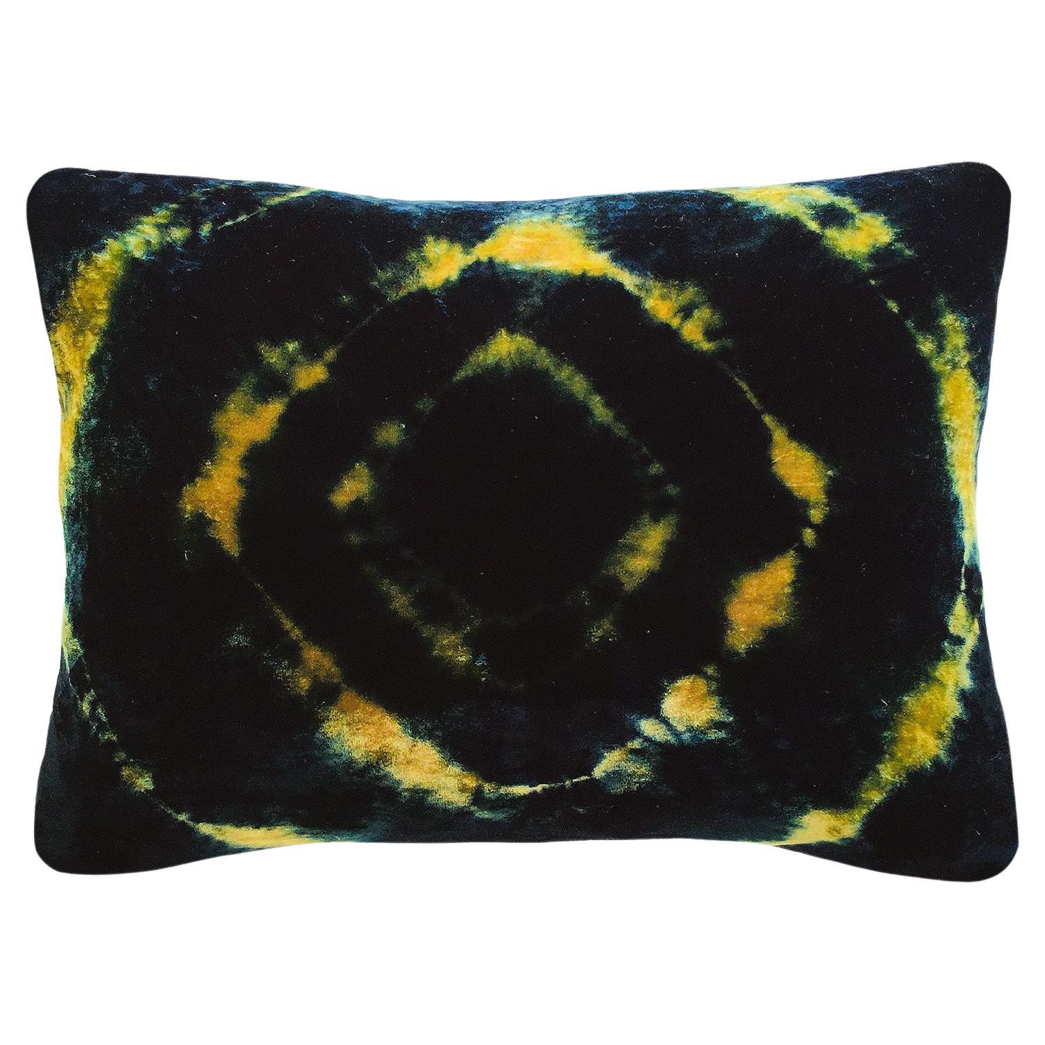 Hand Dyed Silk Velvet Pillow, Gold & Indigo Blue Halo