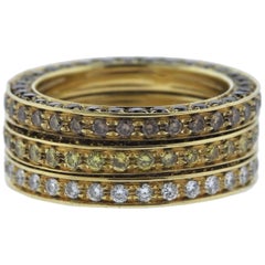 Gold Yellow White Brown Diamond Multi Band Ring