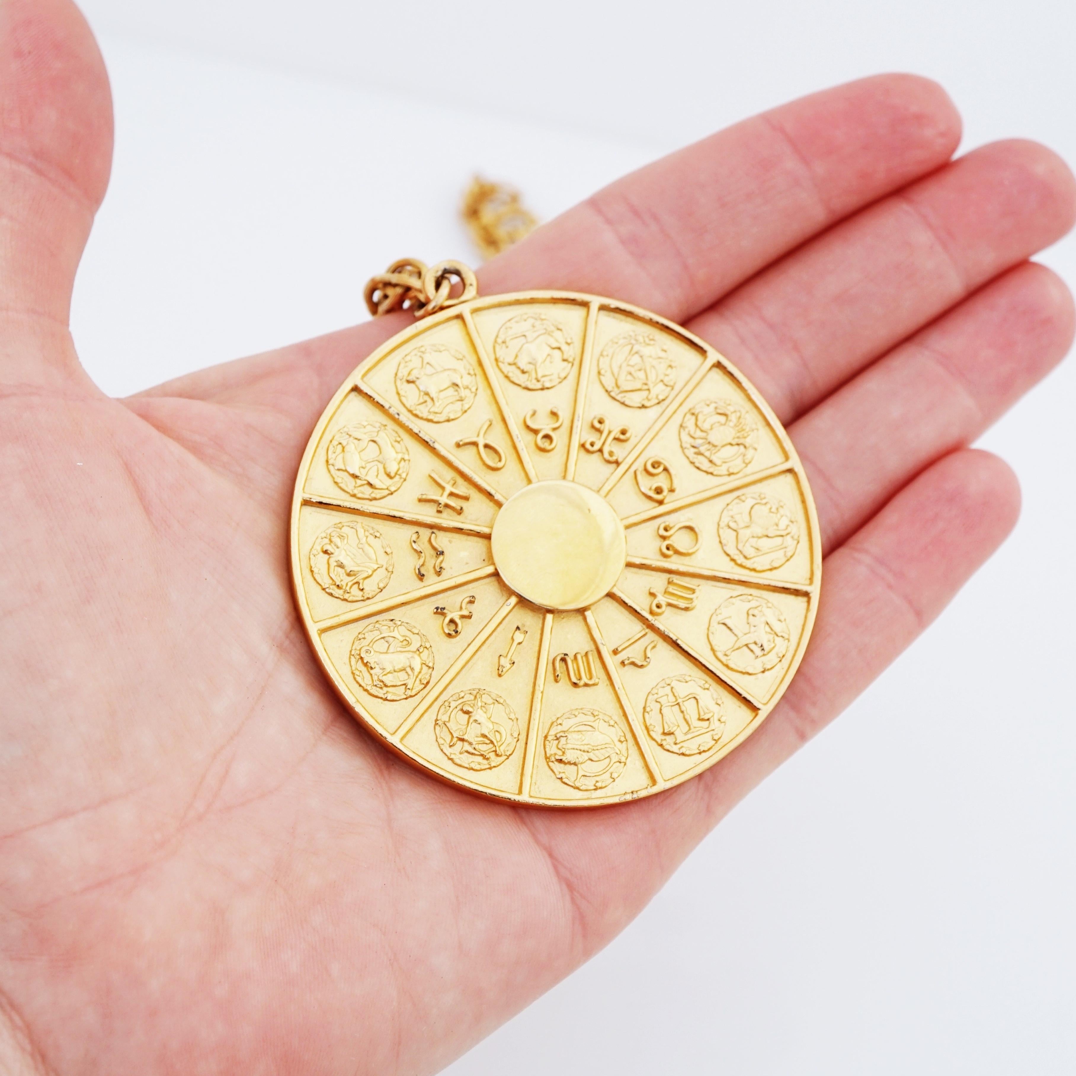 Gold Zodiac Medallion Pendant Necklace By Napier, 1970s 2