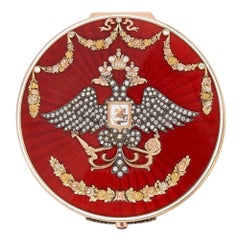 Gold, Guilloche Enamel and Precious Stone Box, in the Style of Faberge