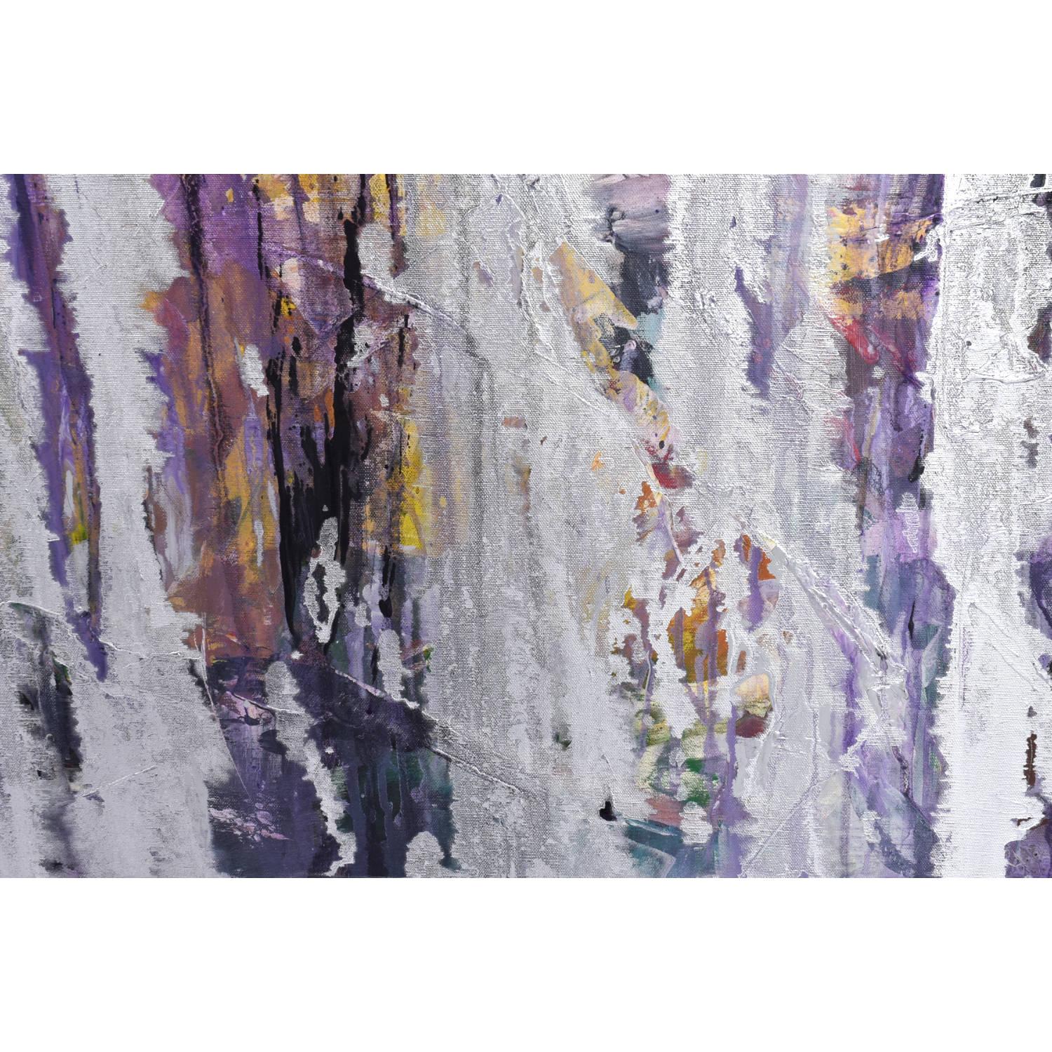 Goldberg Pintura expresionista abstracta púrpura y plateada de la Escuela de Nueva York de los años 60 Lienzo en venta