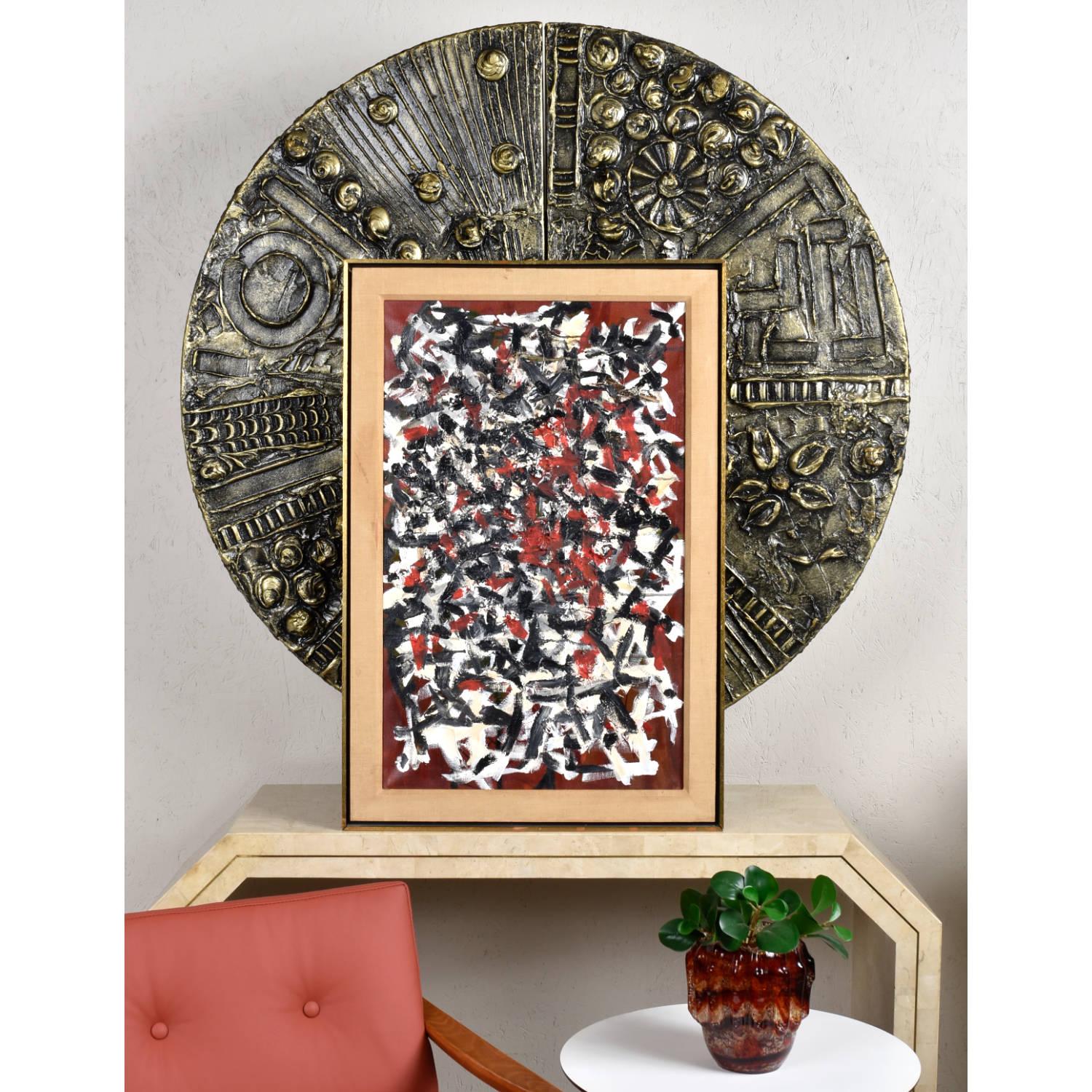 Goldberg 1967 Estilo Escuela de Nueva York Rojo Blanco y Negro Pintura Abstracta Estadounidense en venta