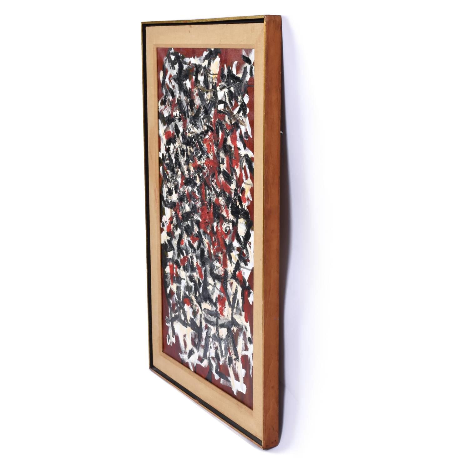 Goldberg 1967 Estilo Escuela de Nueva York Rojo Blanco y Negro Pintura Abstracta mediados del siglo XX en venta