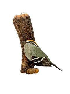 Goldcrest Viechtauer Hand Carved Wood Bird, Black Forest Folk Art, Austria