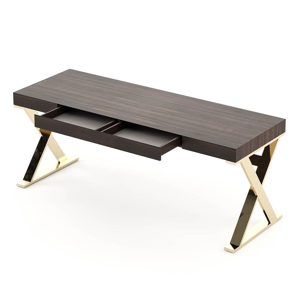 Contemporary Golded Cross Feet Desk For Sale