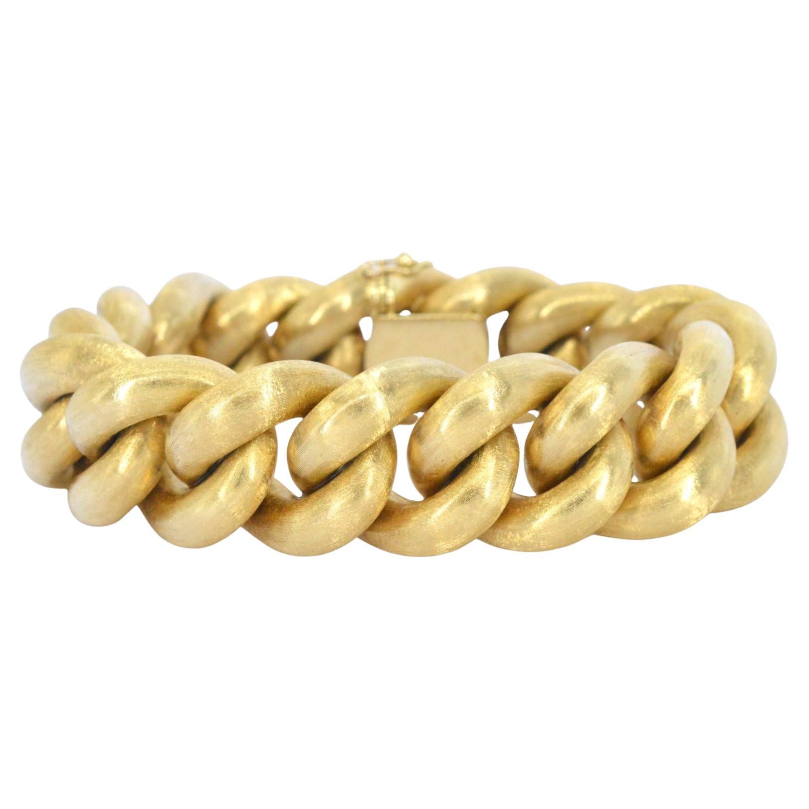 Golden 18 Karat Curb Link Bracelet For Sale