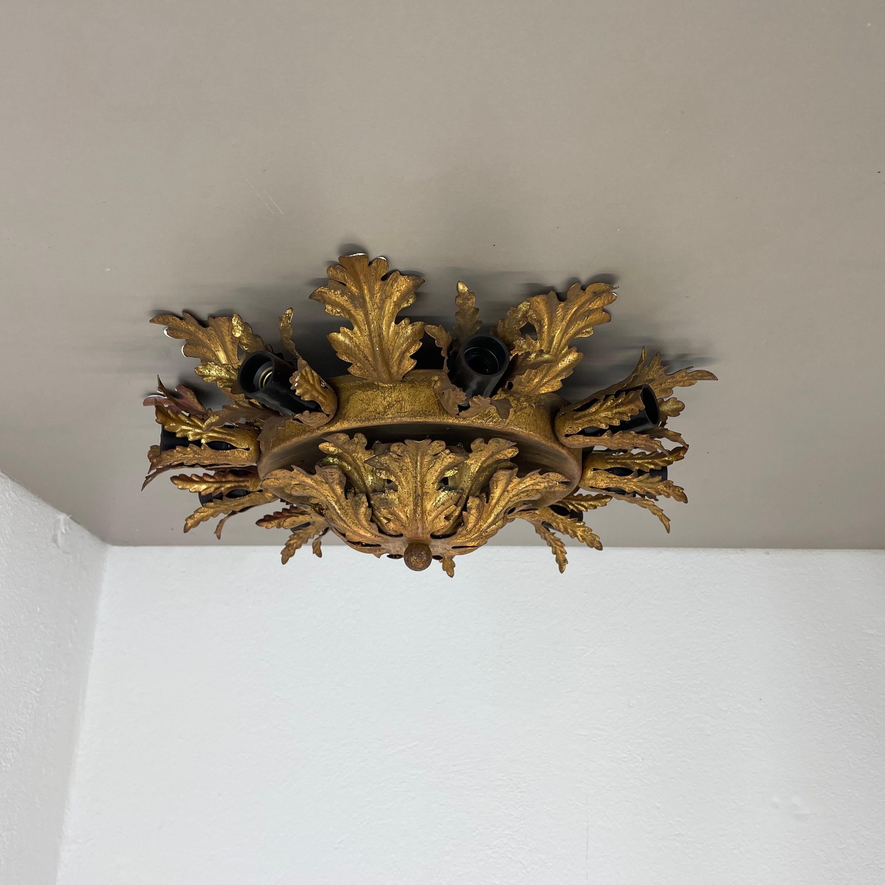 Mid-Century moderno Plafoniera da teatro Florentine Golden 40cm di Banci Firenze , Italia, anni '60 in vendita