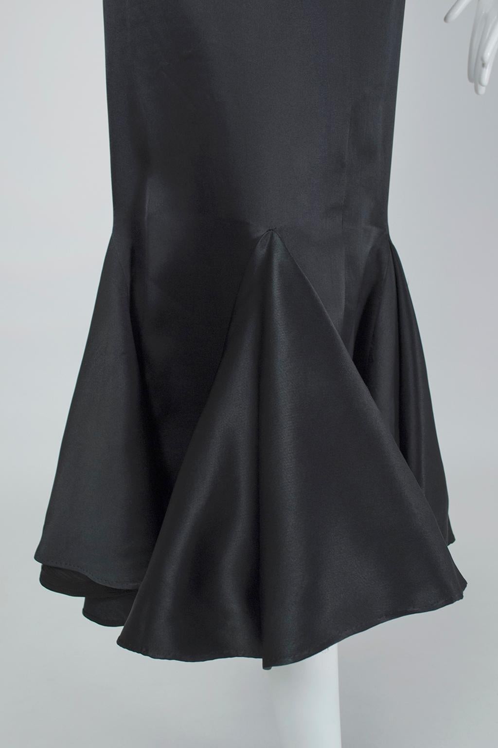 Golden Age Backless Black Satin Halter Plunge Gown with Trumpet Hem - L, 1930s For Sale 1