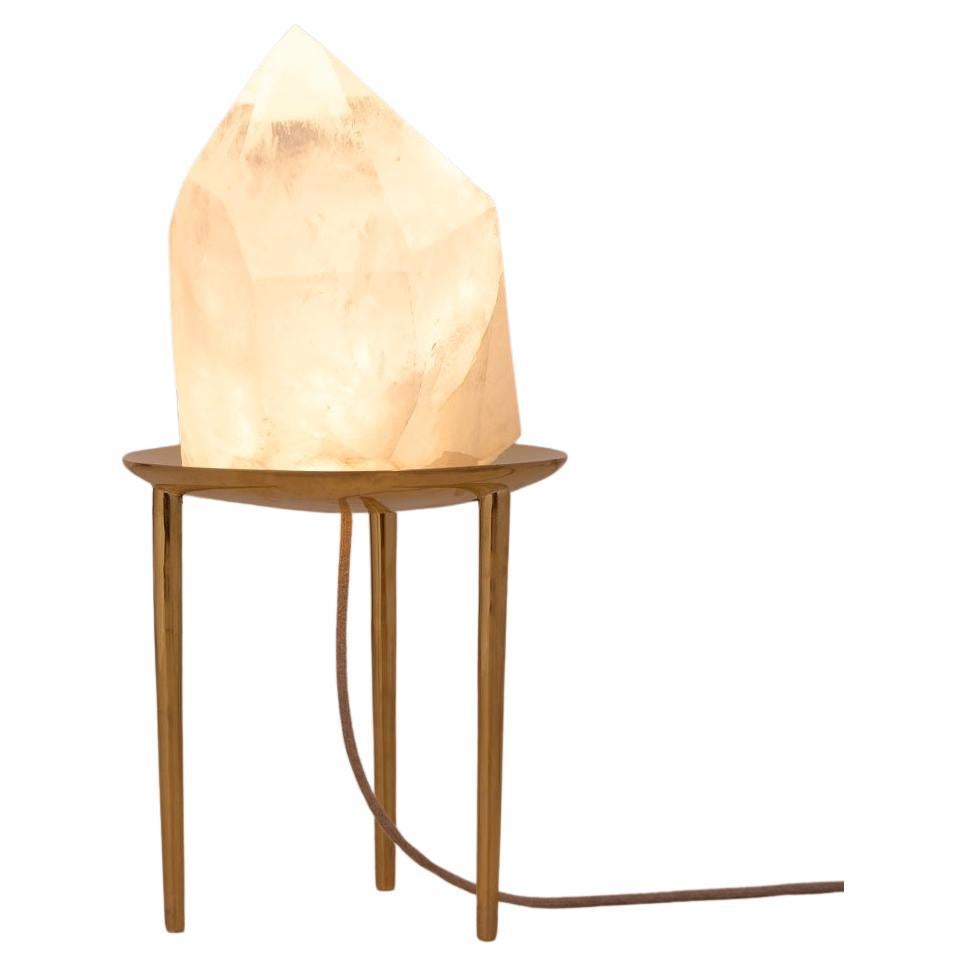 "Altar" Golden Floor Lamp in Cast Brass and Raw Crystal by Estudio Orth