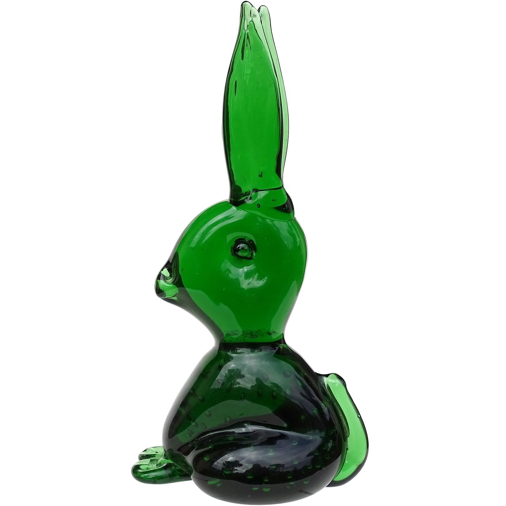 Hand-Crafted Golden Amber Controlled Bubbles Italian Art Glass Vintage Bunny Rabbit Figurine