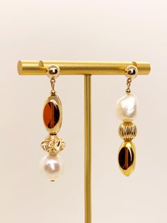 Golden Amber Vintage German Glass Beads edged with 24K gold Mismatch Earring