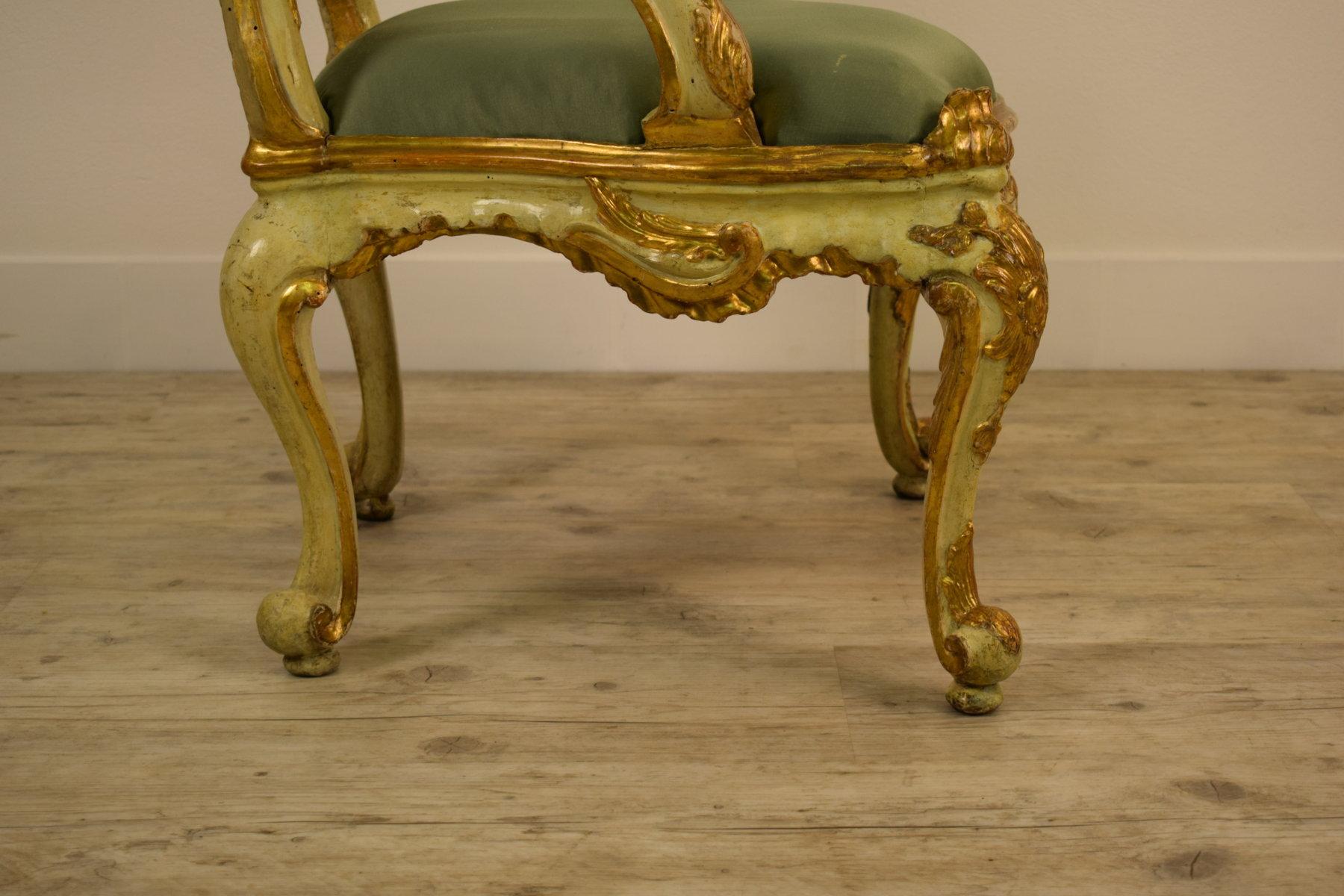 18th Century Venetian Lacquered and Gilded Wood Armchair 4