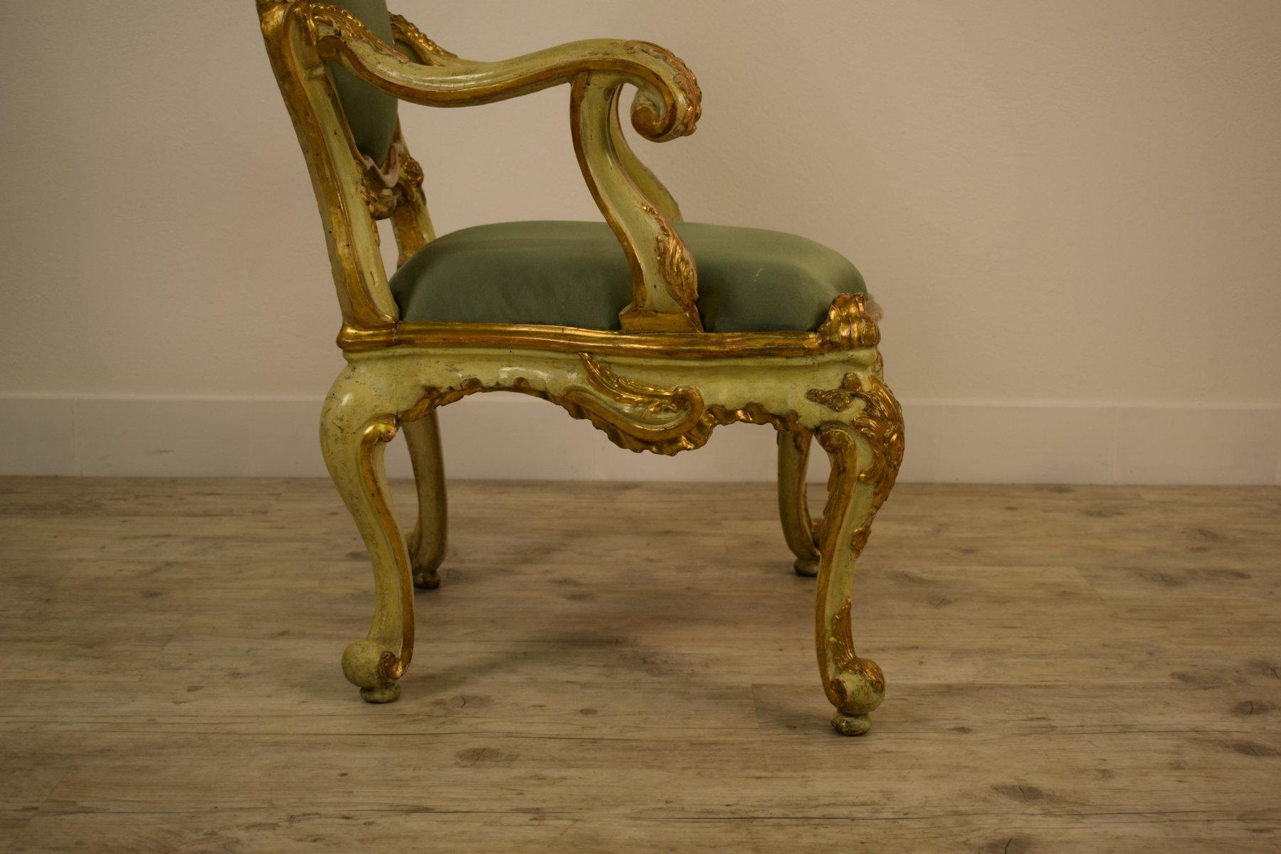 18th Century Venetian Lacquered and Gilded Wood Armchair 5