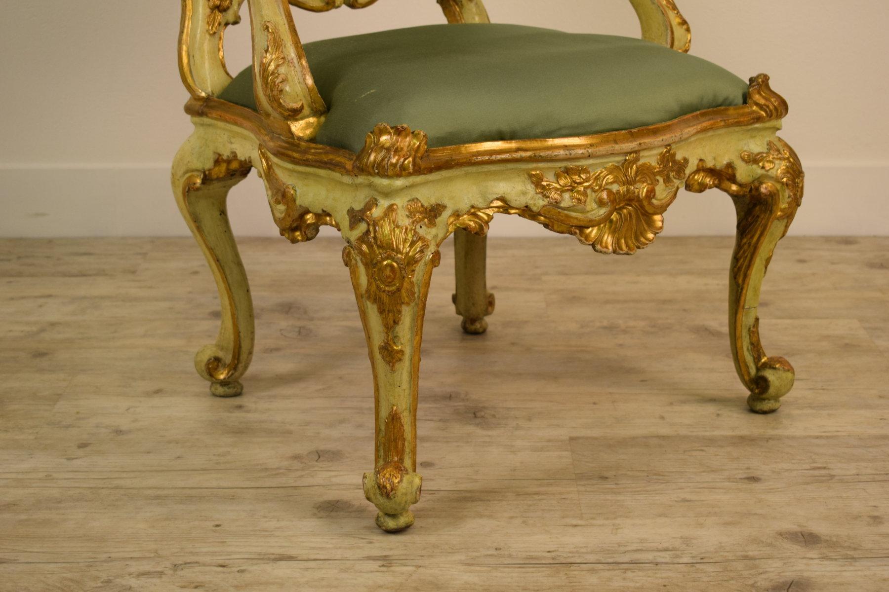 Louis XV 18th Century Venetian Lacquered and Gilded Wood Armchair