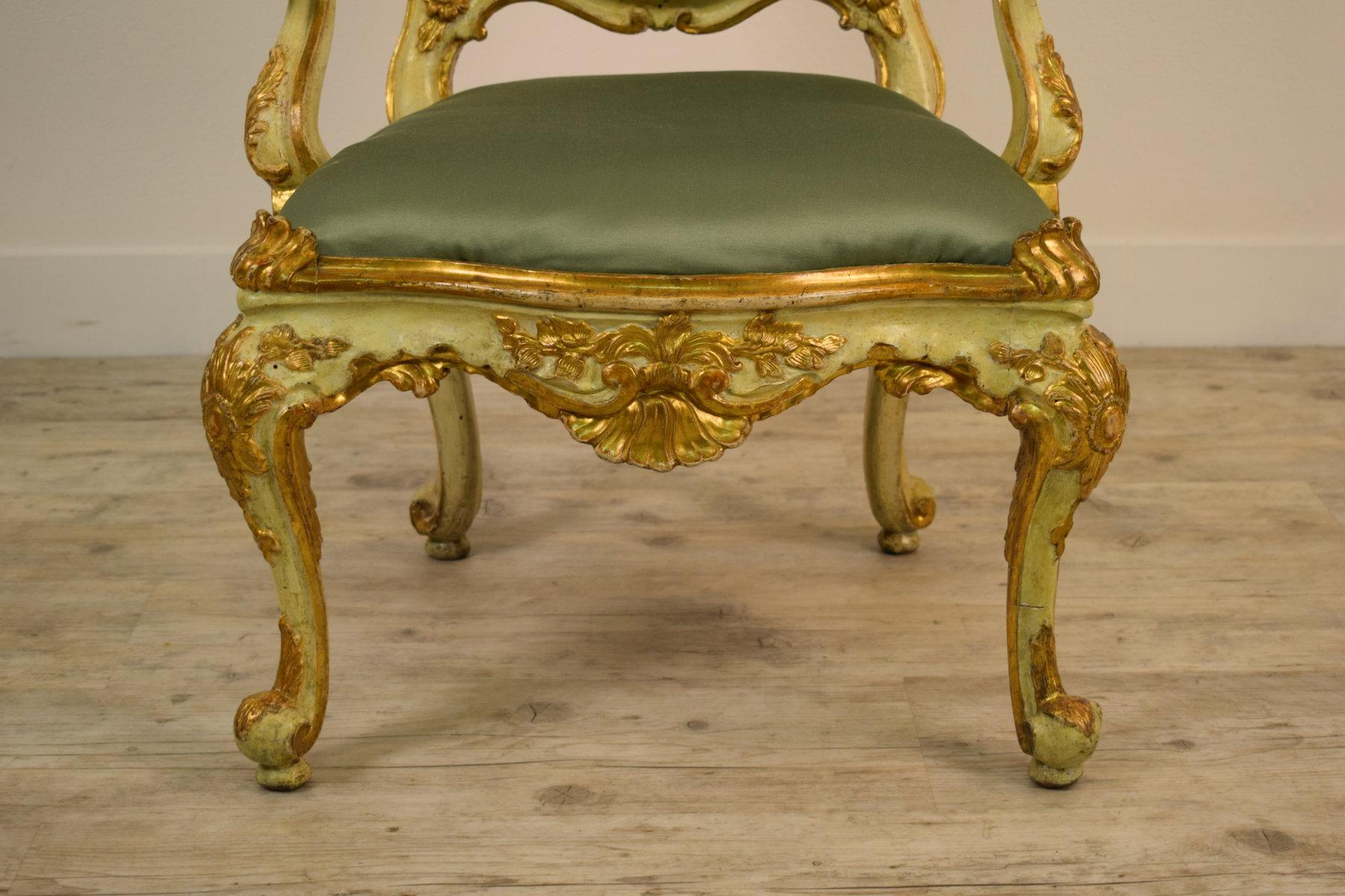 Hardwood 18th Century Venetian Lacquered and Gilded Wood Armchair