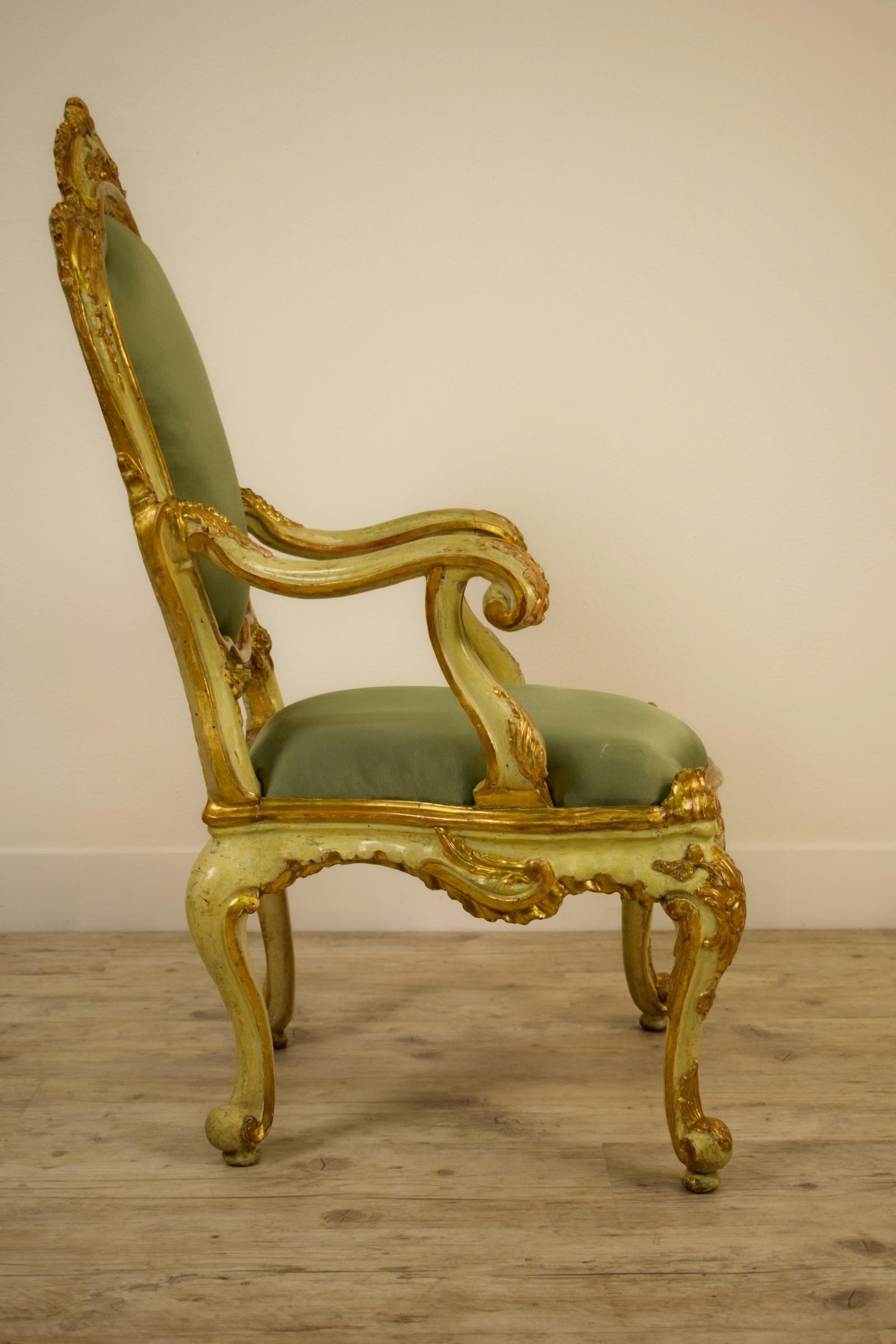 18th Century Venetian Lacquered and Gilded Wood Armchair 1