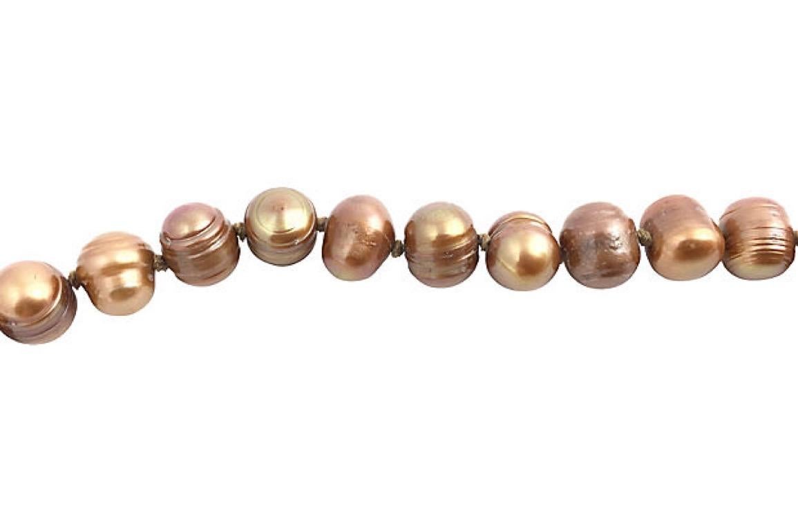 Women's Golden and Mocha Cultured Pearl Necklaces Pair Set of 2 For Sale