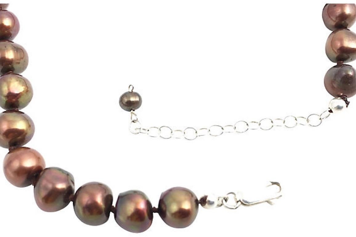 Golden and Mocha Cultured Pearl Necklaces Pair Set of 2 For Sale 1