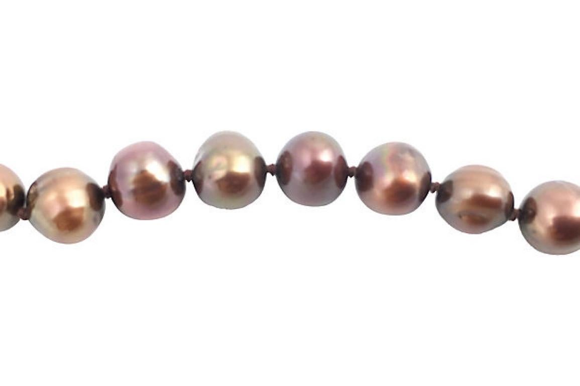 Golden and Mocha Cultured Pearl Necklaces Pair Set of 2 For Sale 2