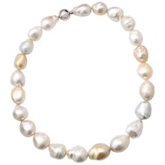 Golden and White Cultured Baroque South Sea Pearl Steel Necklace