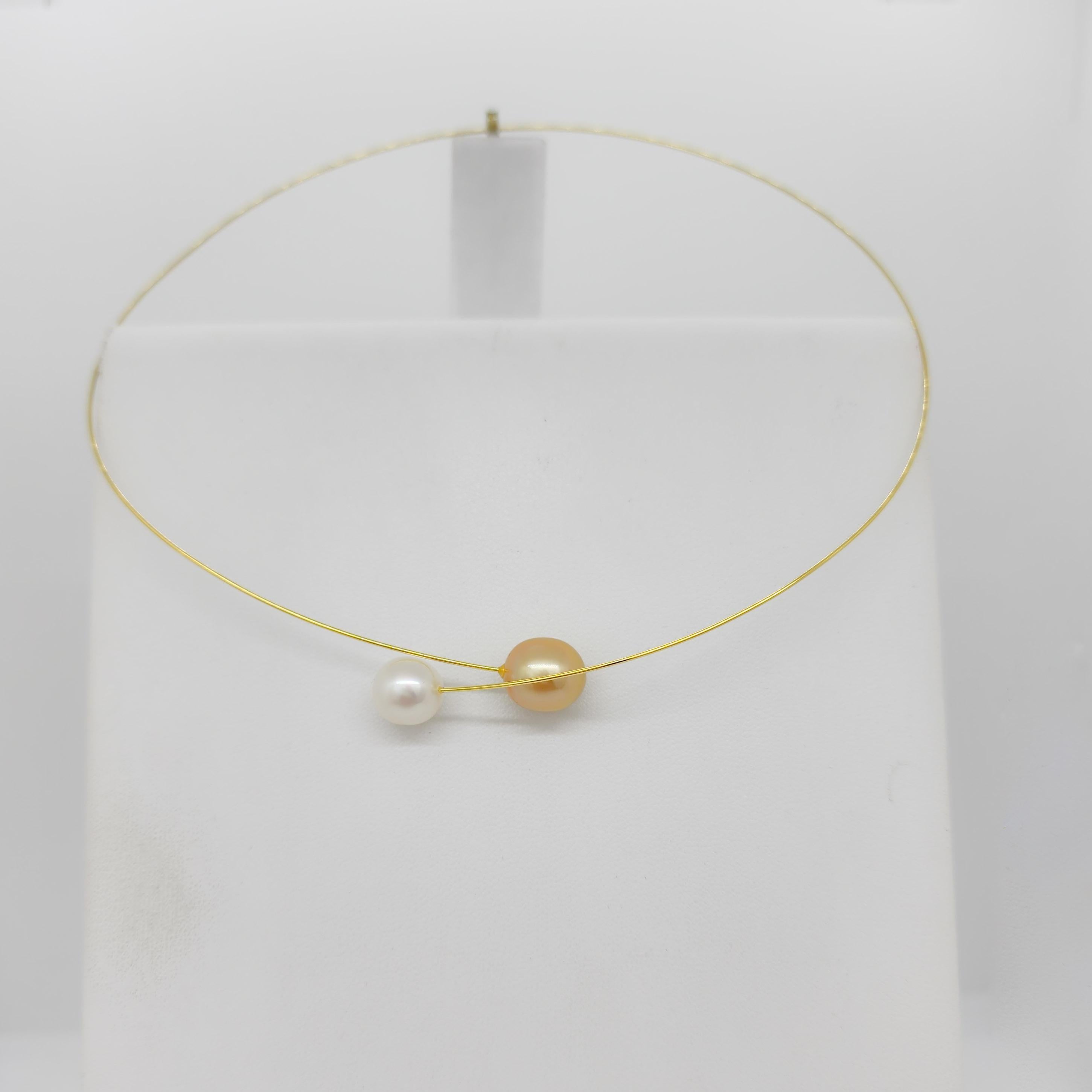 Collier de perles dorées et blanches en or jaune 18 carats Neuf - En vente à Los Angeles, CA