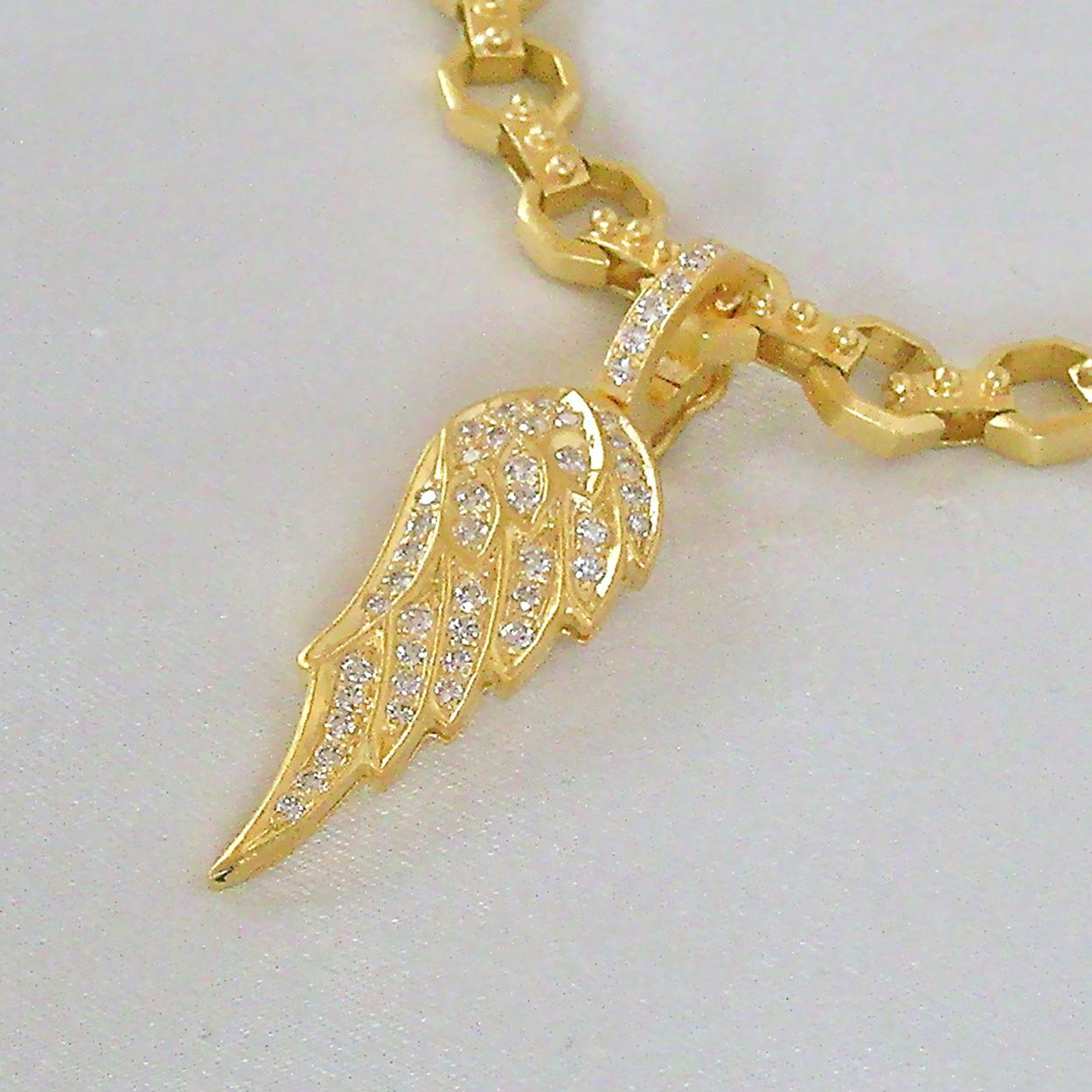 The Angel Wing is a protective talisman in western culture.  This yellow gold version is meant to be worn every day and can be purchased in two sizes.  The small is a great gift idea!!!  
Going to the Spa or Meditation session?  Wear your angel