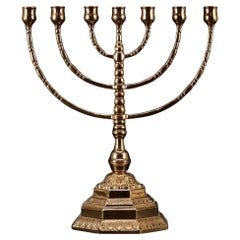 Antique Candelabras Brutalist Menorah Jewish Judaica Golden Candle Holders Brass