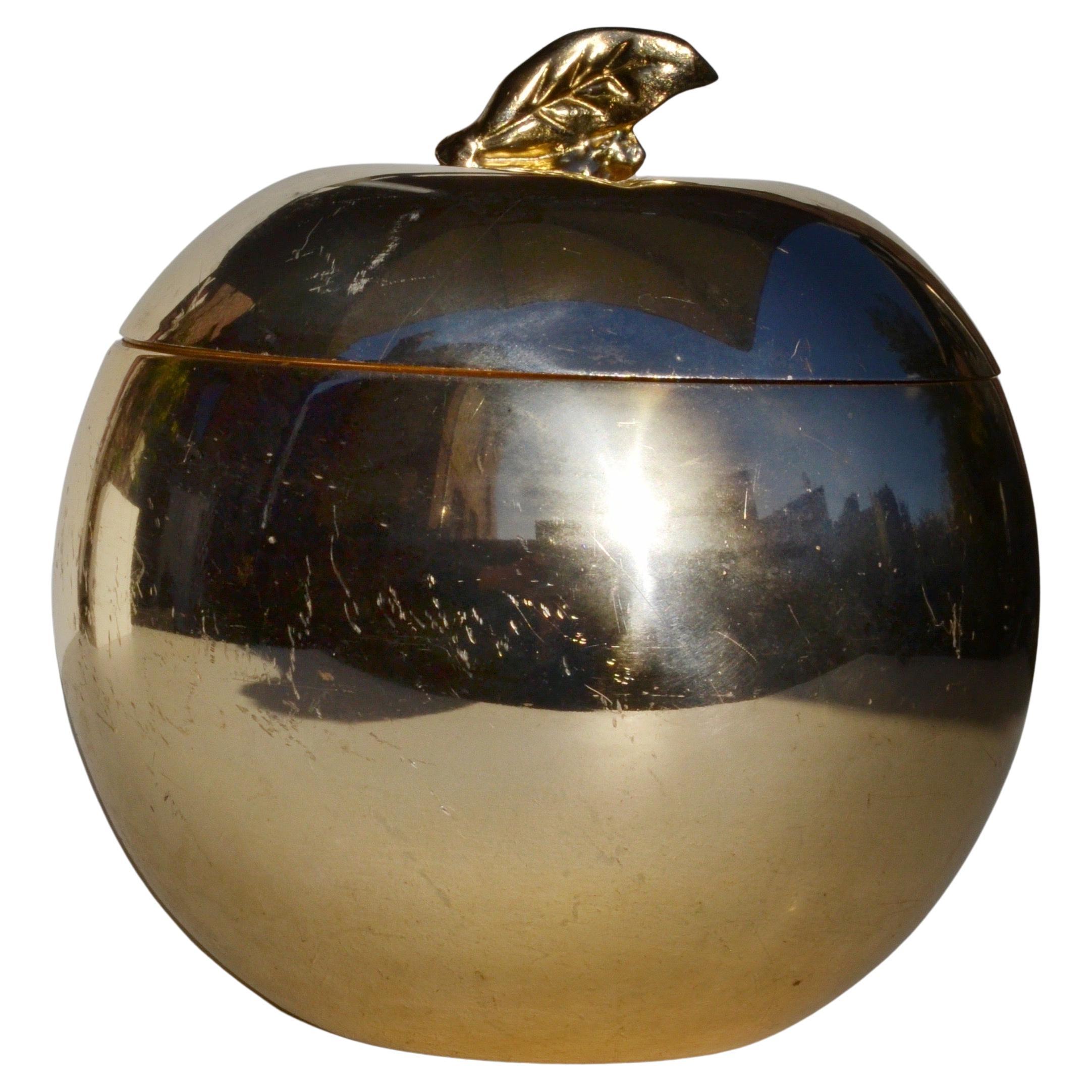 Golden Apple Ice Bucket, circa 1970 — Gilt Metal with Glass Interior