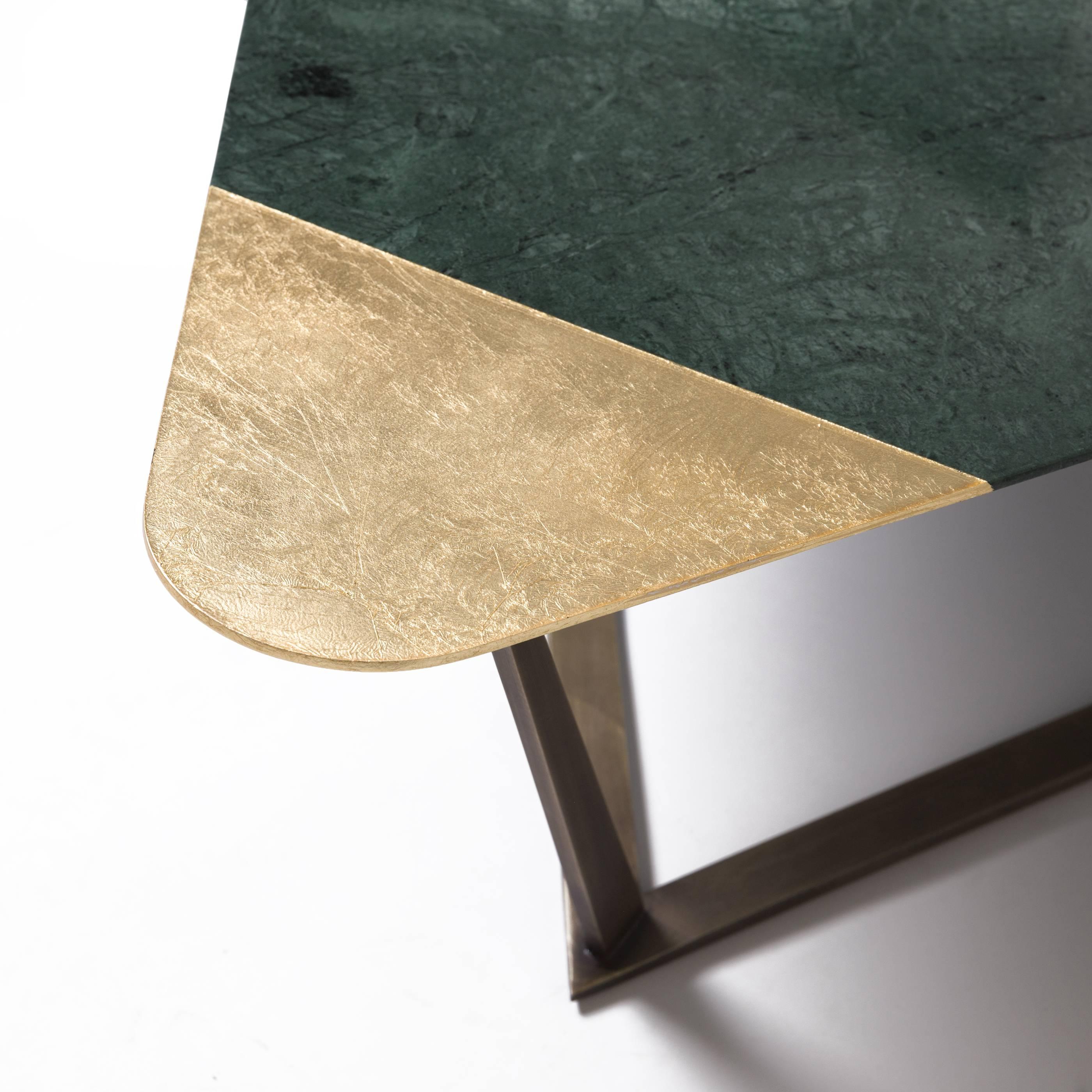 Other Golden Archer Coffee Table in Nero Marquina, Verde Guatemala, Gold Leaf For Sale