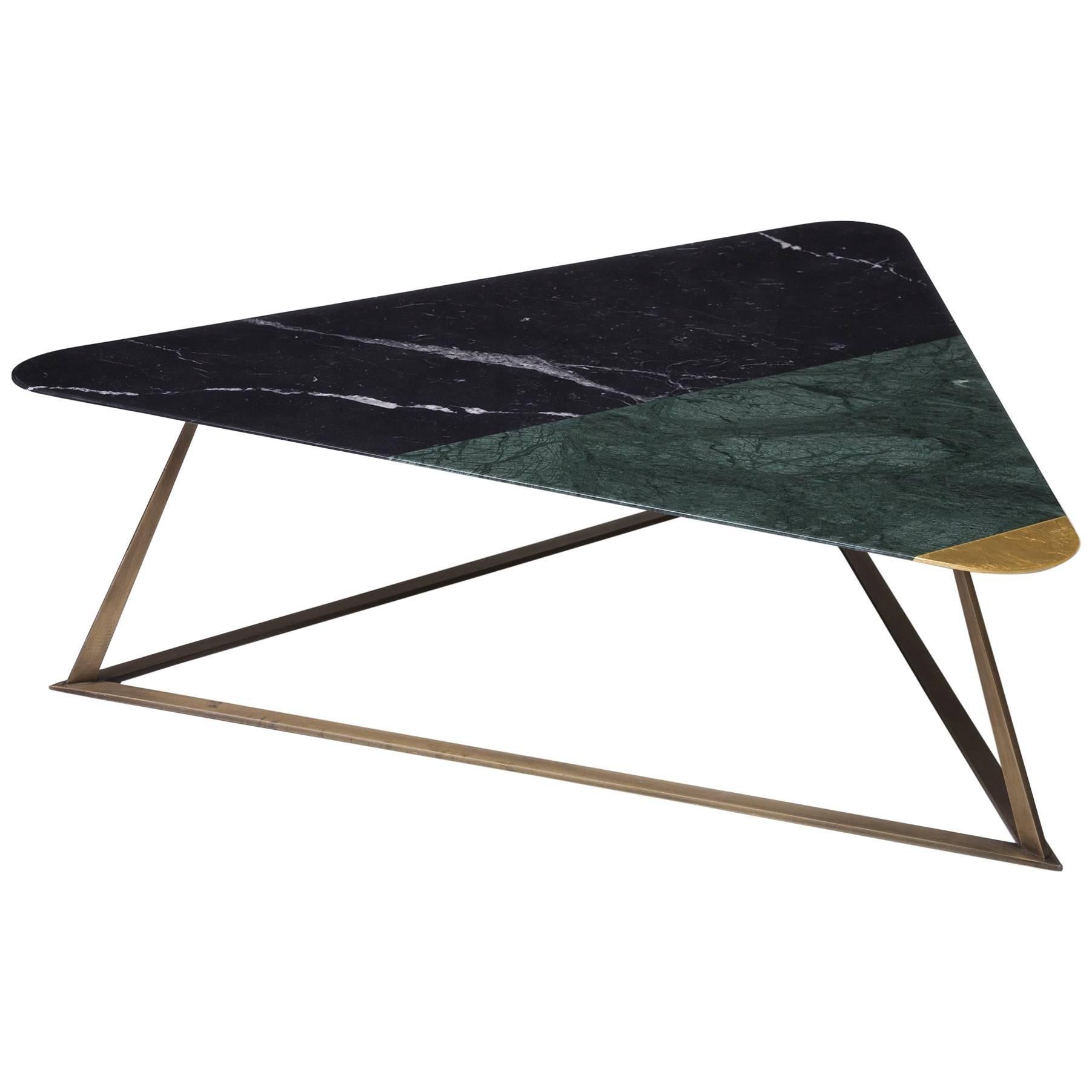 Golden Archer Coffee Table in Nero Marquina, Verde Guatemala, Gold Leaf For Sale
