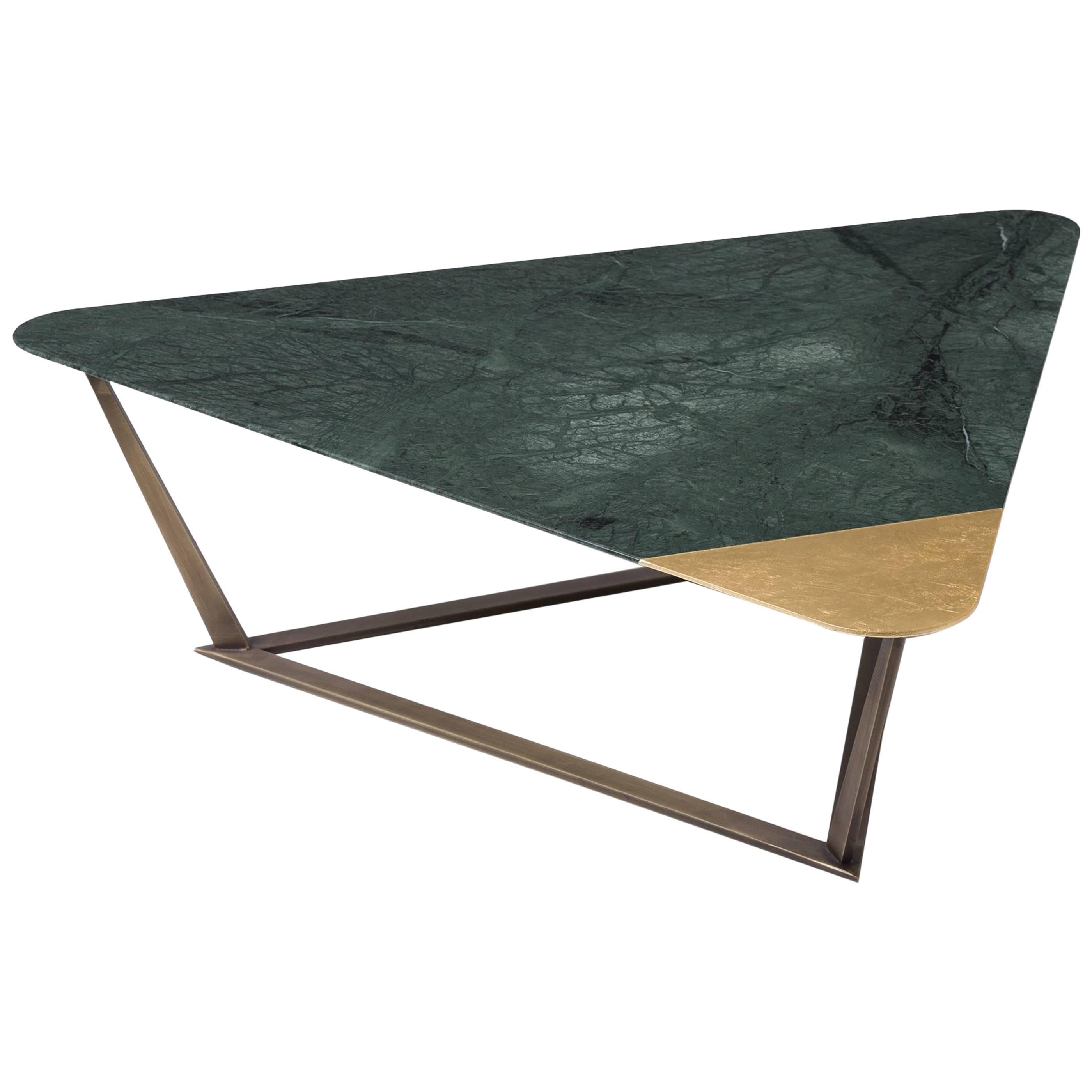 Golden Archer Coffee Table in Verde Guatemala, Gold Leaf For Sale