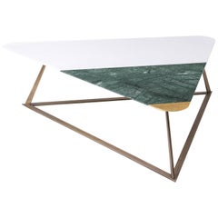 Golden Archer Coffee Table in White Tassos, Verde Guatemala, Gold Leaf